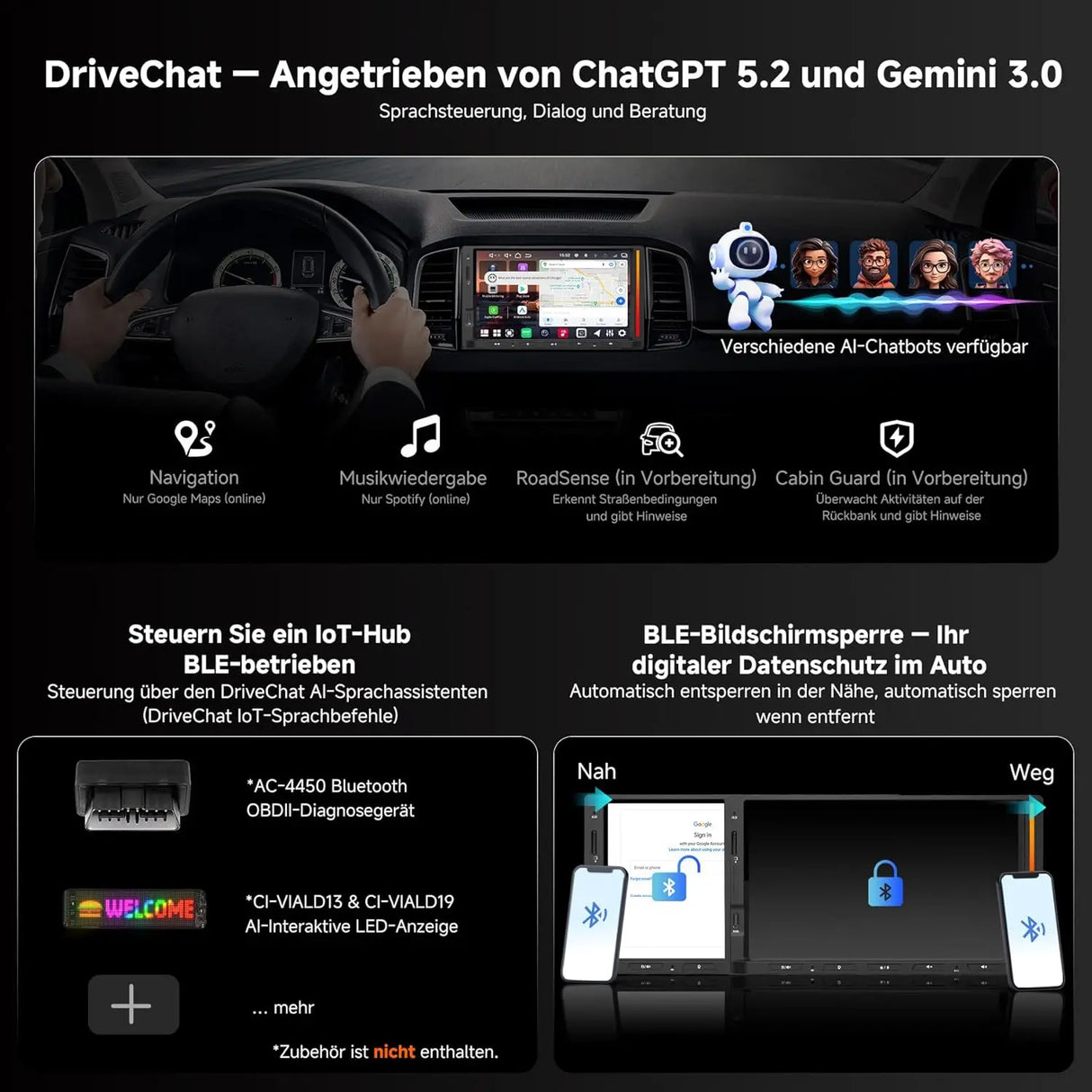 ATOTO V10G2D7OC 7 Zoll Android 2 DIN Autoradio mit Wireless CarPlay & Android Auto, Karaoke im Auto, aptX HD Bluetooth 5.4, DSP Audio 7.1.2, Ambientebeleuchtung, 4G LTE/WLAN, Agentische KI