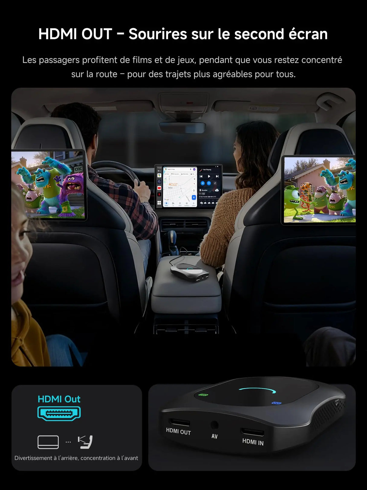 ATOTO CB7SBX Adaptateur CarPlay sans fil Android Auto AI Box, HDMI In/Out, Android 4Go+64Go, 4G LTE, Double Bluetooth, DriveChat AI, Netflix YouTube TikTok
