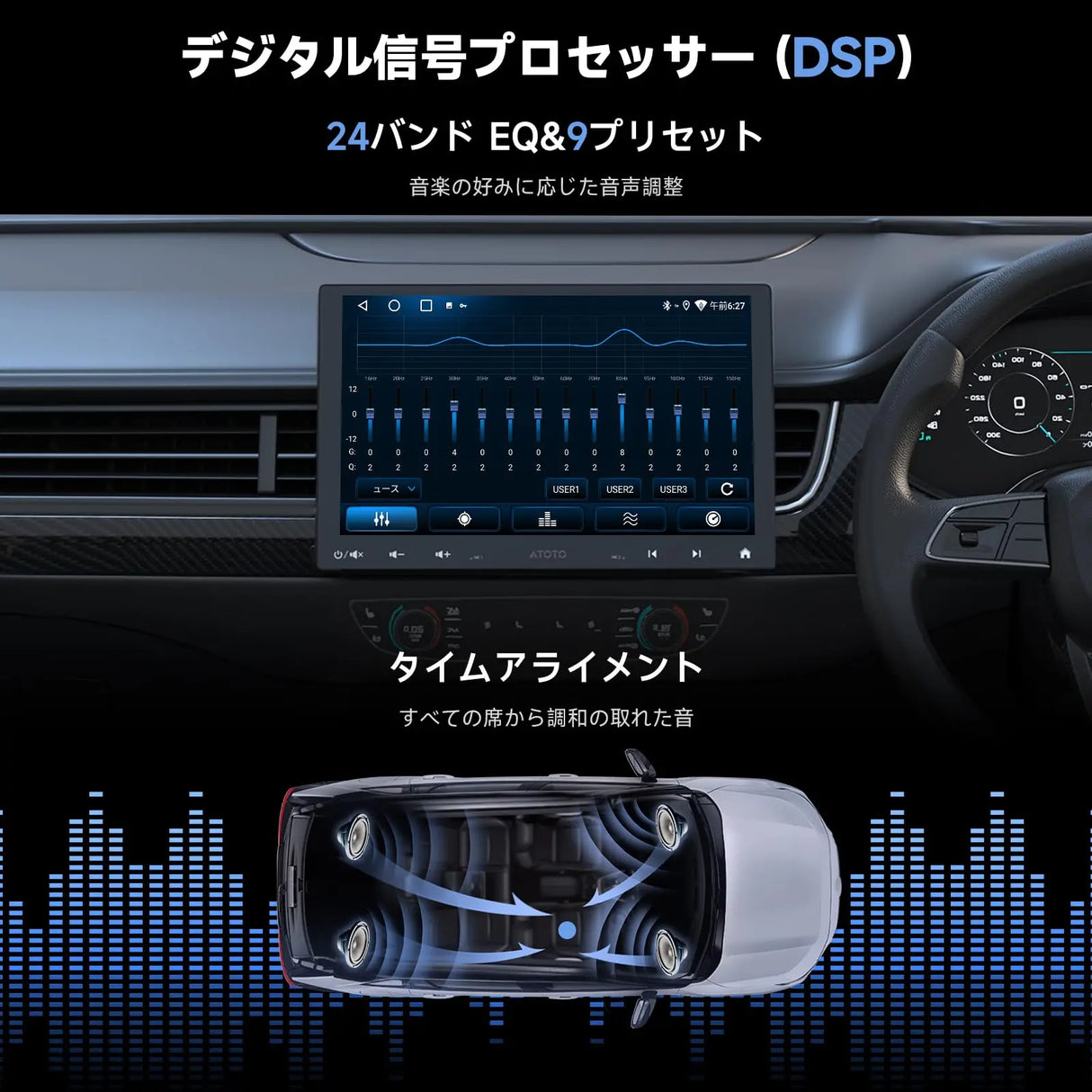 ATOTOZONE A5L 10インチ 2DIN/1DIN対応ディスプレイオーディオ、Androidカーナビ、ワイヤレスCarPlay&Android Auto、WiFi/USB/Bluetooth接続、DSP&アンプ内蔵、MirrorLink、AI会話、2分割画面、2G+32G、バックカメラ