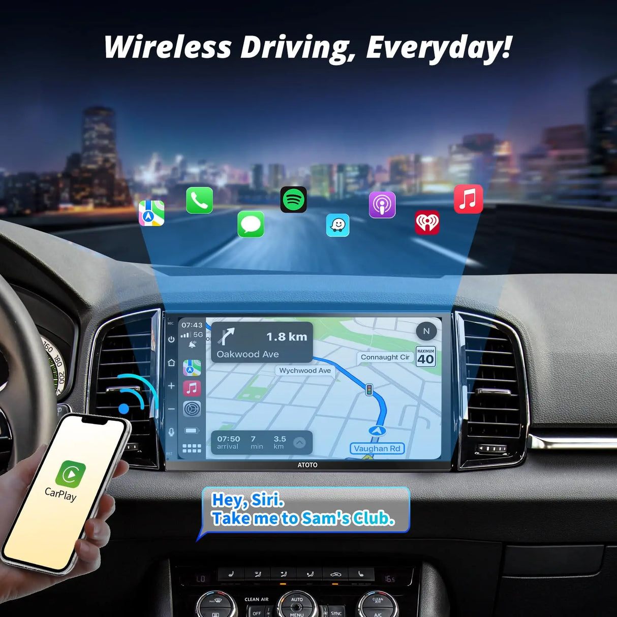 ATOTO F7G2B7WE 7" Double Din Car Stereo, HD LRV Camera, Full Touchscreen, Wireless CarPlay and Android Auto, Bluetooth 5.3, GPS, FM/AM/AUX, 4.1 Channel Audio Out, Screen Mirroring