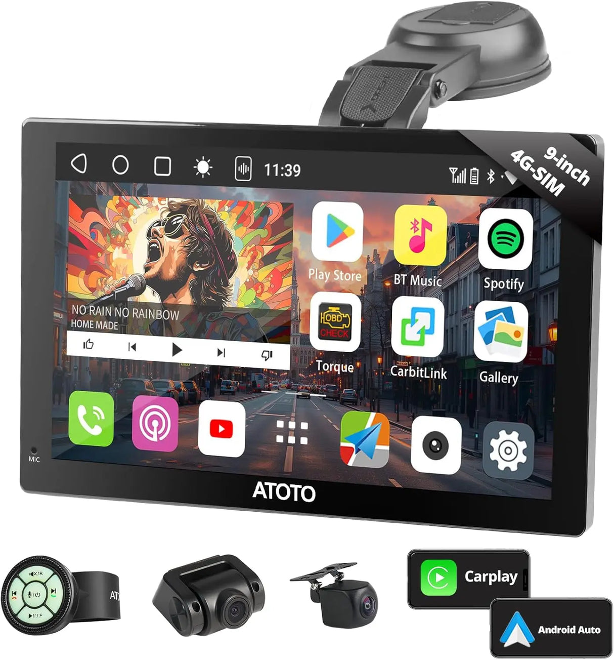 ATOTO 9" Portable Car Stereo with 1080P Dash & Rear Cameras, Wireless CarPlay & Android Auto, QLED Display, 4G LTE, Wi-Fi, ChatGPT, 4+32G, FM/AM Radio, Dual Bluetooth, GPS, HDMI Input