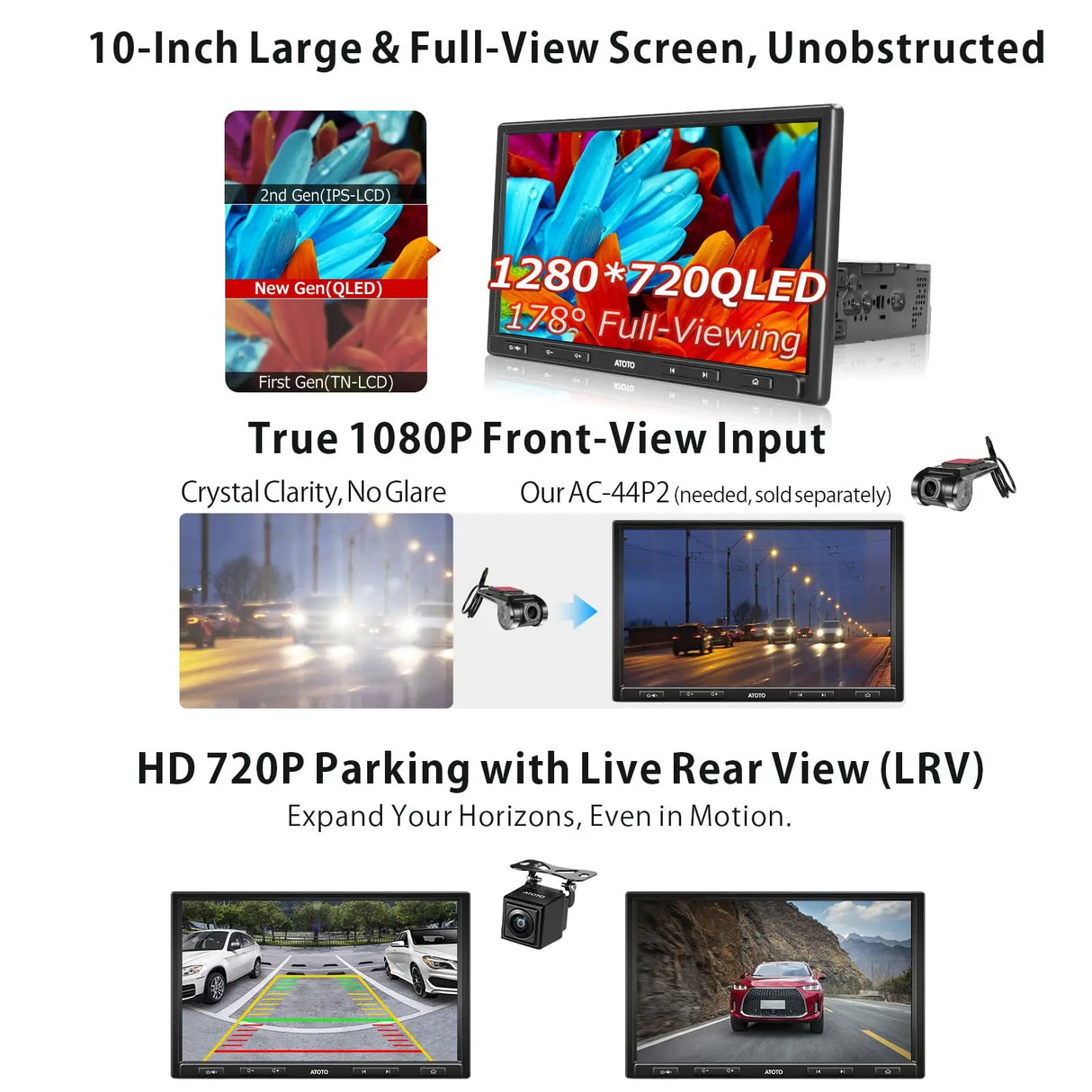 ATOTO S8G1104PRN 10.1″ QLED Double DIN AI Android Car Stereo, 4GB+32GB, Wireless CarPlay & Android Auto, 4 Internet Options, Dual Bluetooth, 4×29W Amplifier, 36-Band EQ, HDMI Input, SCVC, LRV & GPS Tracking