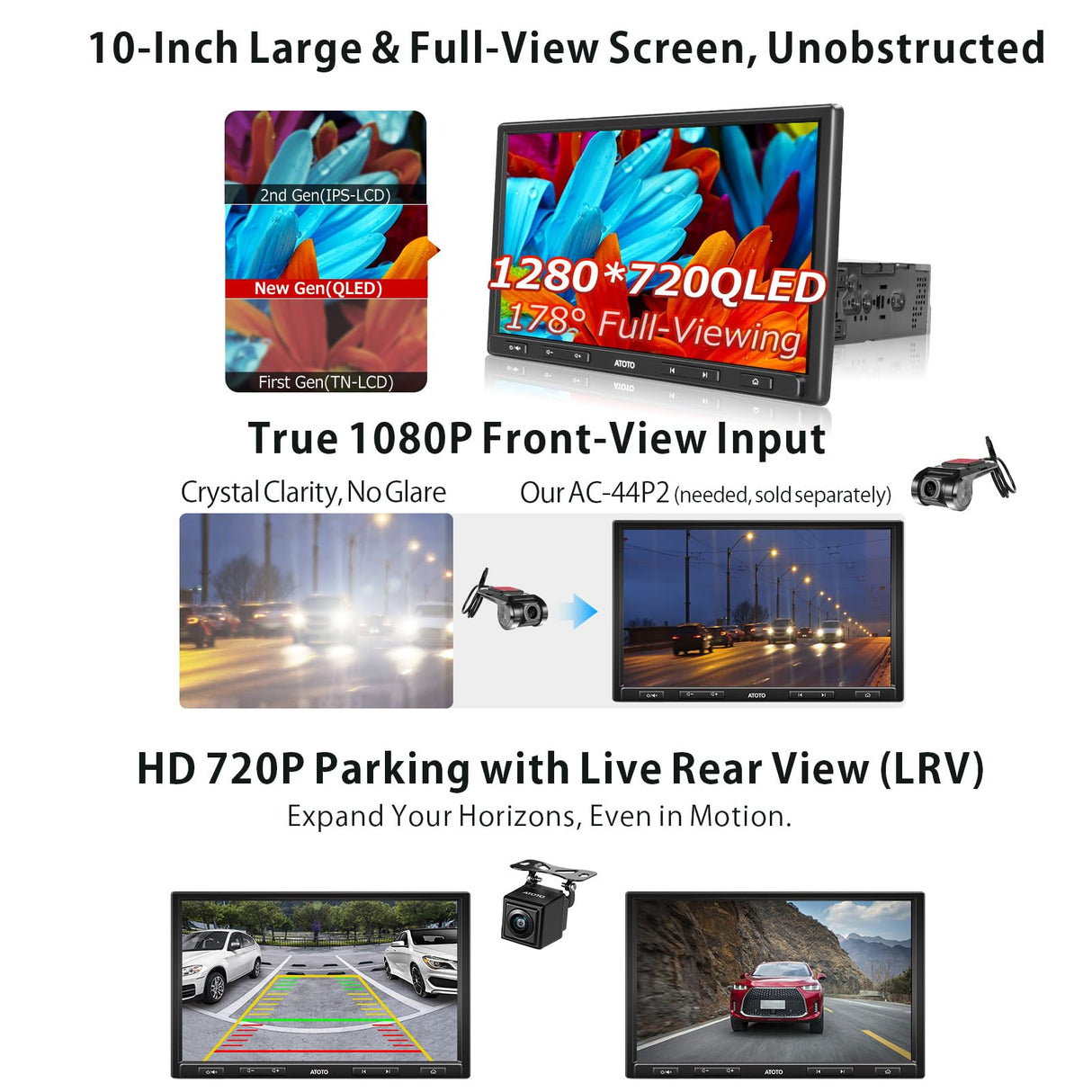 ATOTO S8G1104PRN Radio 2 DIN 10,1" – Bluetooth Dual, 2G+32G, LRV, CarPlay Inalámbrico y Android Auto por Cable, Conexión a Internet WiFi/BT/USB