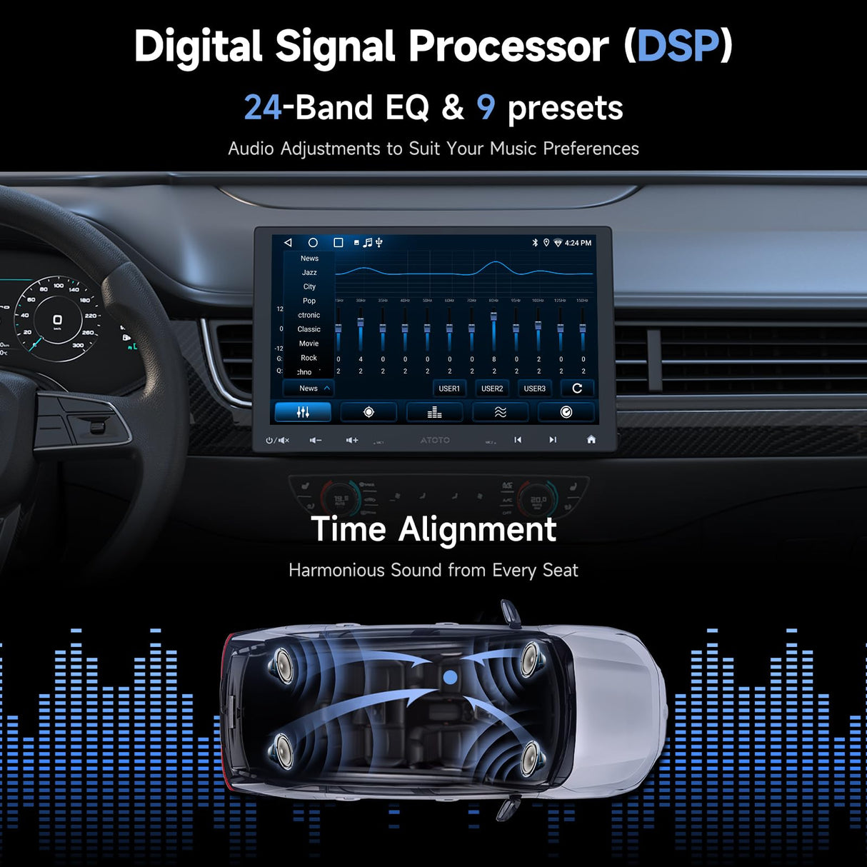 ATOTO A5LG110T 10" Android Double Din & Single Din Adaptive Car Stereo, Backup Camera, Floating QLED Screen Radio with Wireless CarPlay & Android Auto, WiFi/BT/USB Tethering, HD LRV, 2G+32G, DSP/FM