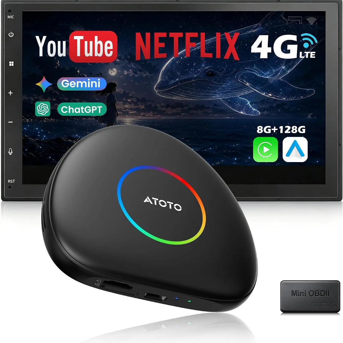 ATOTO CB6D CarPlay AI Box | Android 13・4G LTE対応