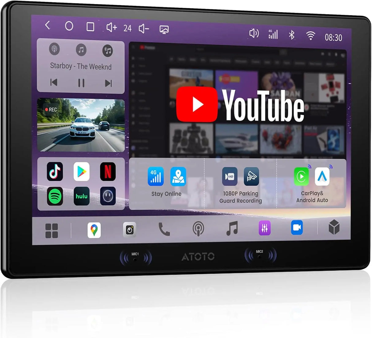 ATOTO S8 Gen4 9" Double DIN Android Head Unit, Wireless CarPlay & Android Auto, Built-in 4G LTE, Agentic AI, Hi-Fi DSP, Optical S/PDIF, F/R Dash Cam Inputs, GPS Track, LRV, 4GB+64GB