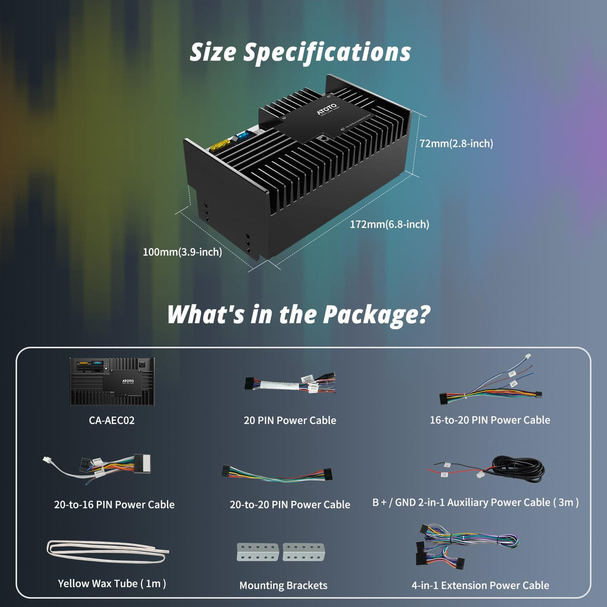 ATOTO CA-AEC02 Car Amplifier, 4-Channel, 392W Max, 4 Ohm, Class A/B, Built-in Line-Out Converters, High Sound Quality, Car Audio Amplifiers