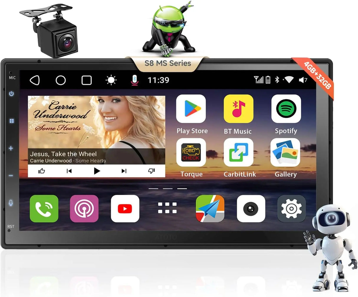 ATOTO S8G2C74MS 7" 8-Core Android Double Din Car Stereo, Wireless CarPlay & Android Auto, QLED Fully Laminated Touchscreen, Built-in 4G LTE, Backup Camera, HD LRV, WiFi/BT/USB, 4G+32G