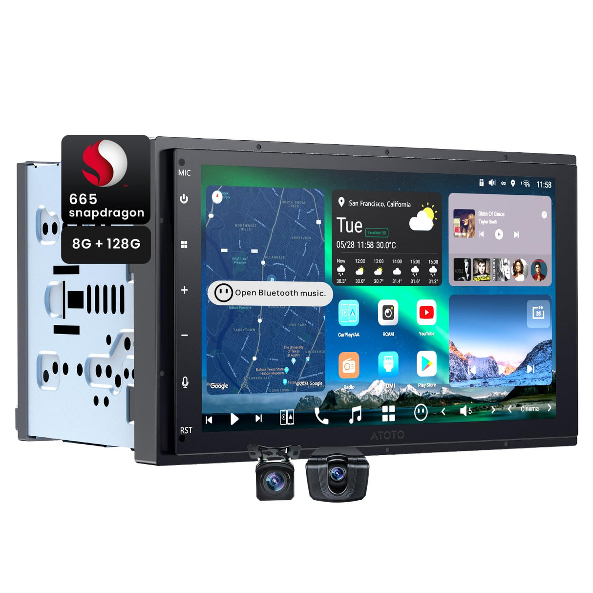 MYATOTO A5L Double DIN Car Stereo – 7" HD Touchscreen, Wireless CarPlay & Android Auto, Bluetooth, WiFi, Built-in GPS Navigation, 24B-EQ DSP Audio, 2GB RAM + 32GB TF Card, MirrorLink
