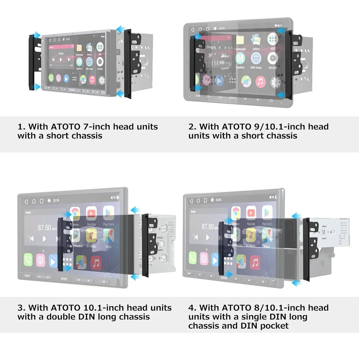 ATOTO AC-TYKT07W Dash Installation Kit with Side Extension Parts & Power Connector for Toyota 205mm×104mm – Only Compatible with ATOTO Head Units