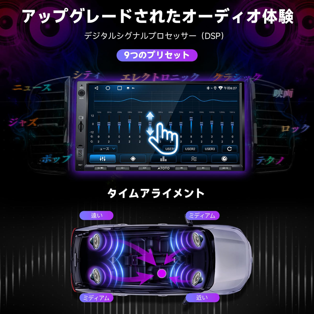 ATOTO A5LG2A7T 7インチ2DINディスプレイオーディオIPS 1280*720 Androidナビゲーション | WiFi/Bluetoothテザリング対応 | Android Auto&CarPlay 無線 | 24バンドEQ DSP内蔵 | 2GB+32GB | FM/AM/USB/TF動画再生