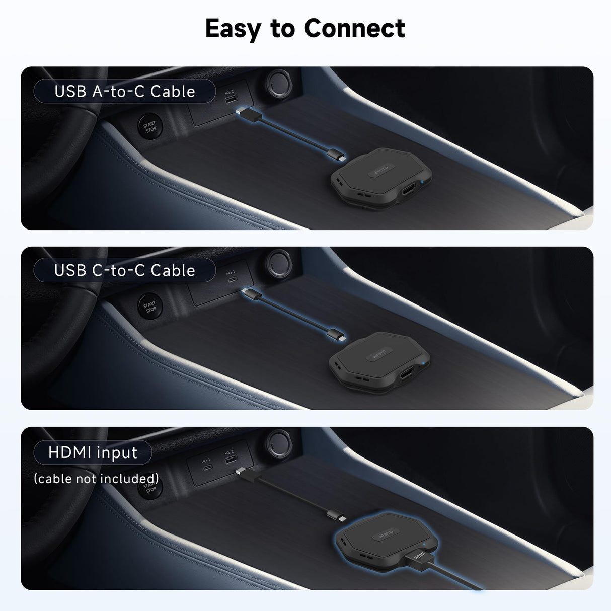 ATOTO AD1 ワイヤレスCarPlayボックスアダプター HDMI入力対応 2in1ドングル 有線CarPlay対応 プラグ&プレイ マルチメディアハブ TV/ゲーム機/DVD/ブルーレイ Bluetooth 5.2 OTA ブラック