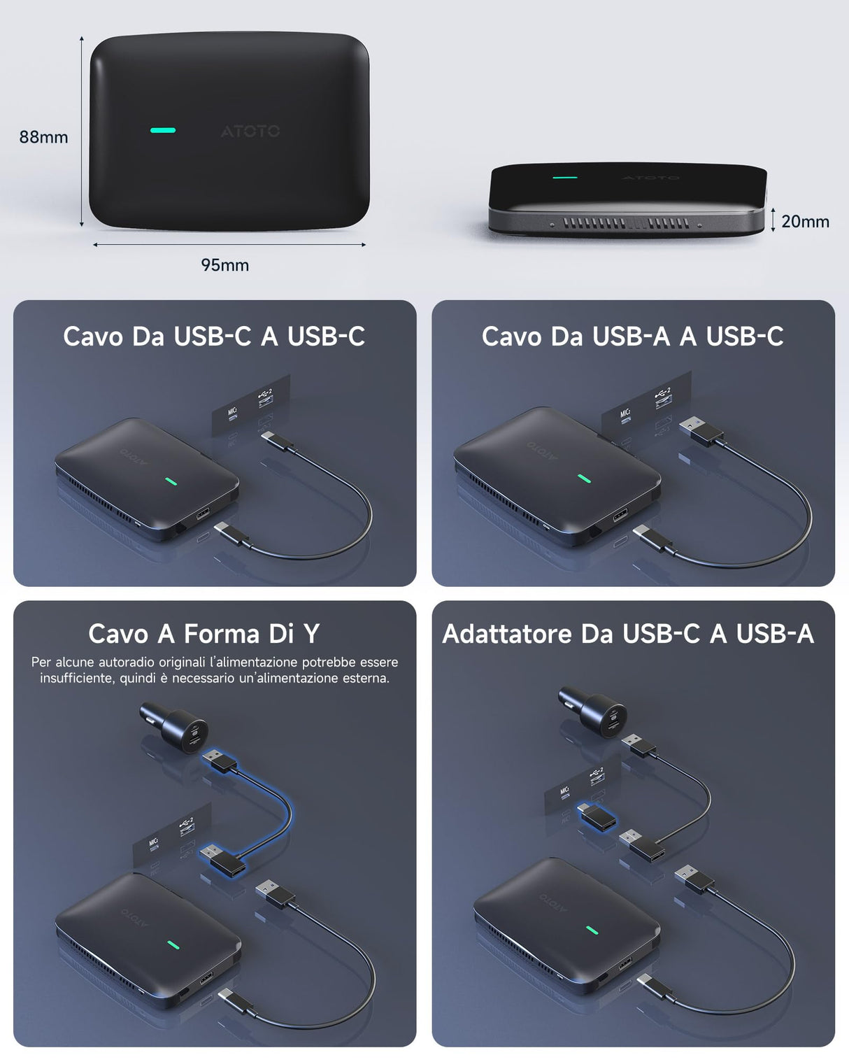 ATOTO CB4 Adattatore CarPlay Wireless – Doppio WiFi, Doppio Bluetooth, Scheda TF 128GB, 4G+32G, Android AI Box con DriveChat, Netflix/YouTube, Nero