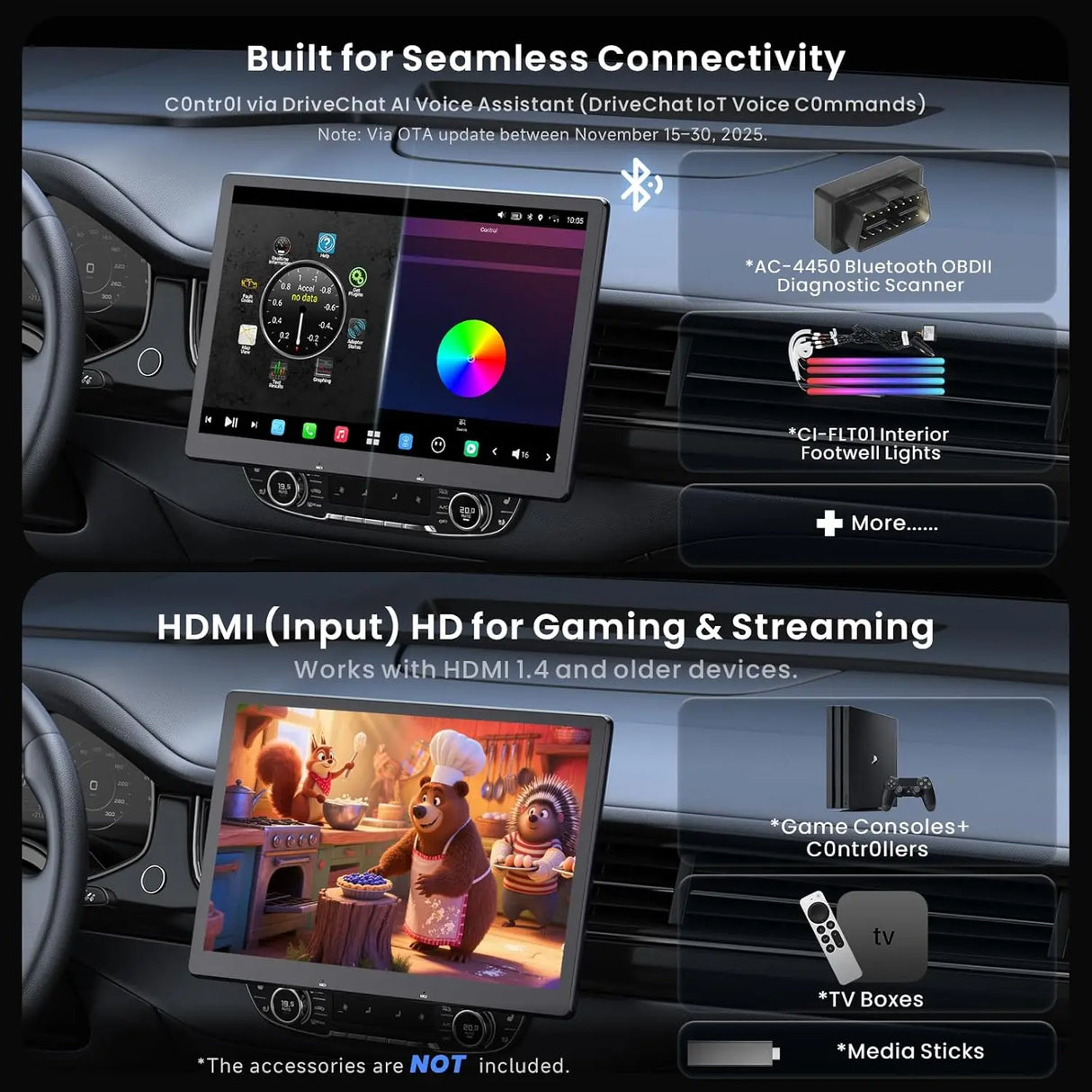 ATOTO X10G129E 12.9" Floating Screen Single Din Android Car Stereo, 8GB+128GB QLED Single Din Head Unit with Wireless CarPlay & Android Auto, 4G LTE, GPS, Dual Bluetooth, 36-Band EQ, AI Assistant