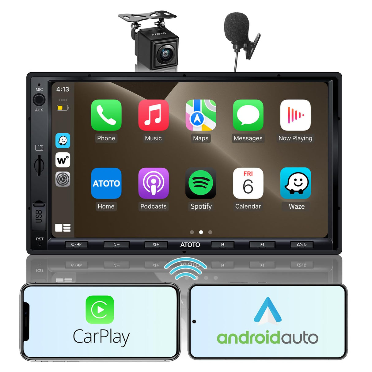 ATOTO F7G2A7WE 7" Double Din Car Stereo, HD LRV Camera, IPS Touchscreen, Wireless CarPlay and Android Auto, Bluetooth, Phone Mirroring, USB Video & Audio