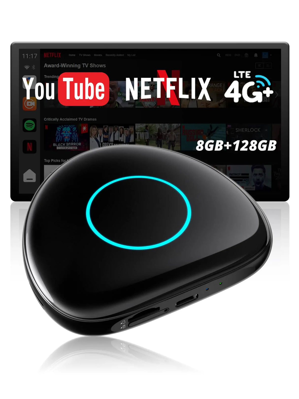 ATOTO CB6 Android Auto Wireless Adapter – CarPlay IA Box, 8GB+128GB Auto-Streaming-Box mit 4G, Dual Bluetooth, USB, integriertem GPS, KI-Assistent, microSD-Erweiterung, OTA