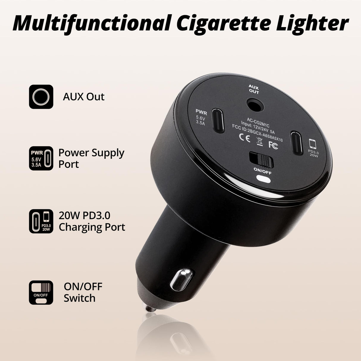 ATOTO AC-CG2M3CB Chargeur Allume-Cigare 12V/24V - Double USB, Compatible ATOTO P9, Installation Facile