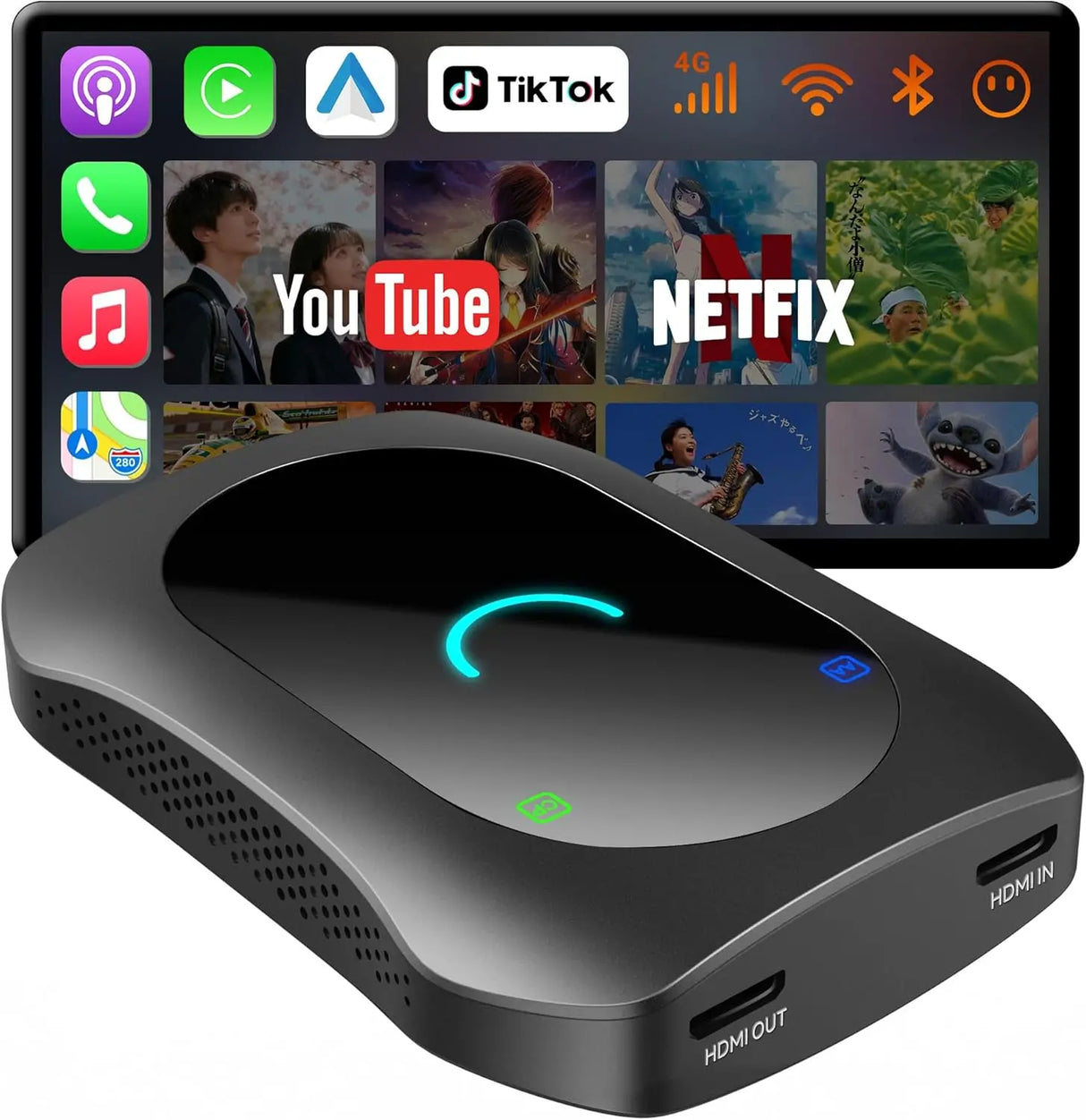 ATOTO CB7SATN フルAndroid 4G LTE Magic Video Box ワイヤレスCarPlay/Android Autoアダプター HDMI出力対応、セカンドスクリーン&ゲーム機モニター接続、デュアルBluetooth&Wi-Fi、GPSトラッカー、DVDプレーヤー対応