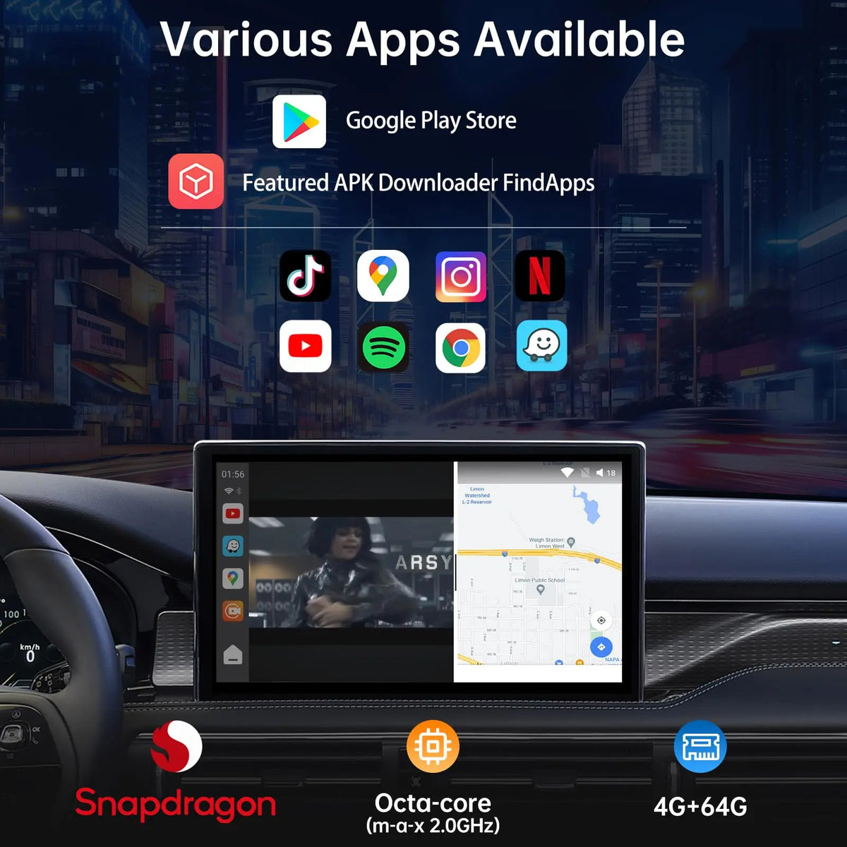 Wireless CarPlay Adapter with OBD2 Diagnostics,Supports CarPlay/Android Auto,4GB RAM 64GB Storage, Built-in 4G LTE, Preloaded DriveChat & FindApps,Plug-and-Play Car AI Box (CB6A-N-BK3)