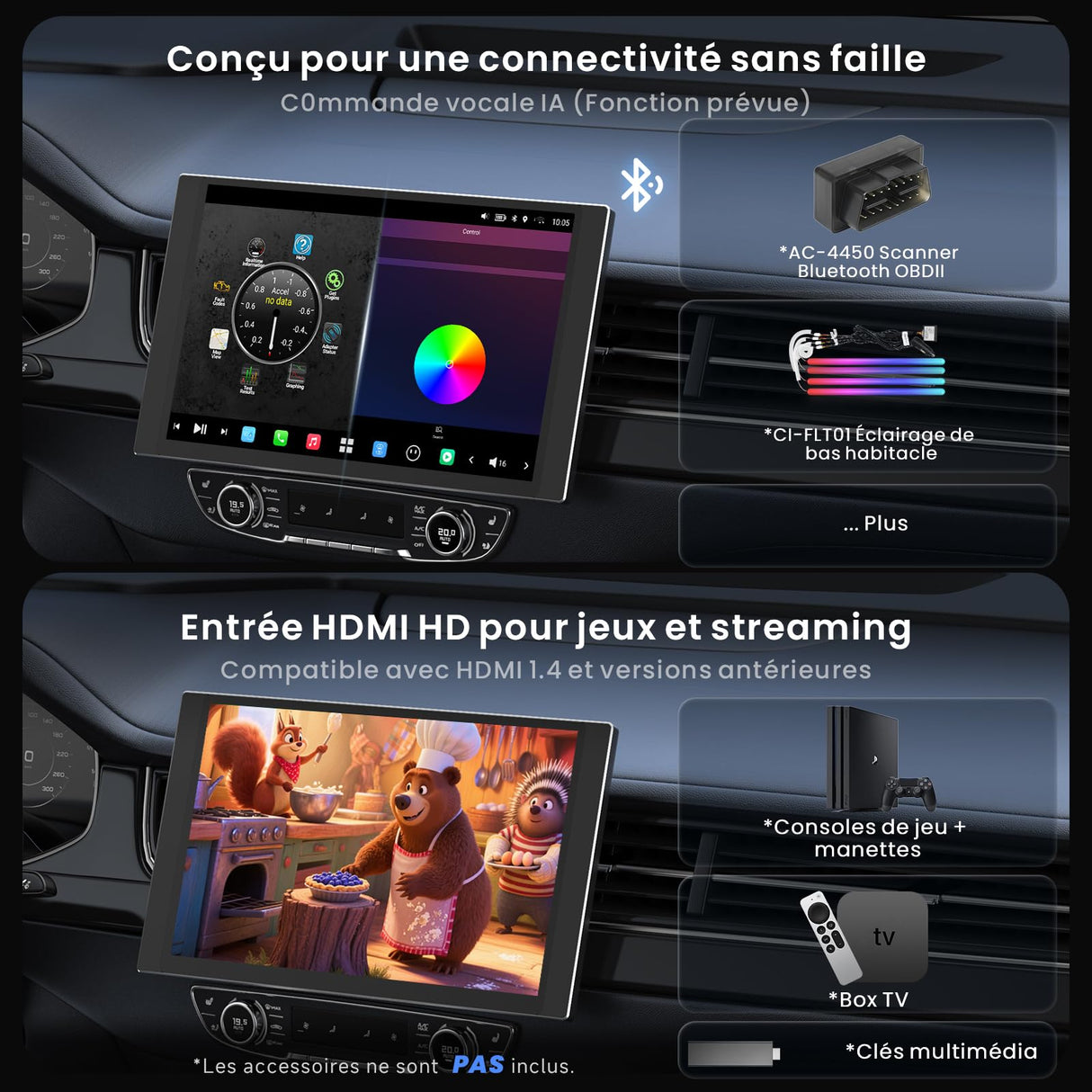 ATOTO X10G225E 12.5" Autoradio Bluetooth Android QLED 2 Din, 8+128 Go, CarPlay sans fil & Android Auto, 4G LTE, Assistant vocal IA, GPS, Microphone double, LRV, Entrée HDMI