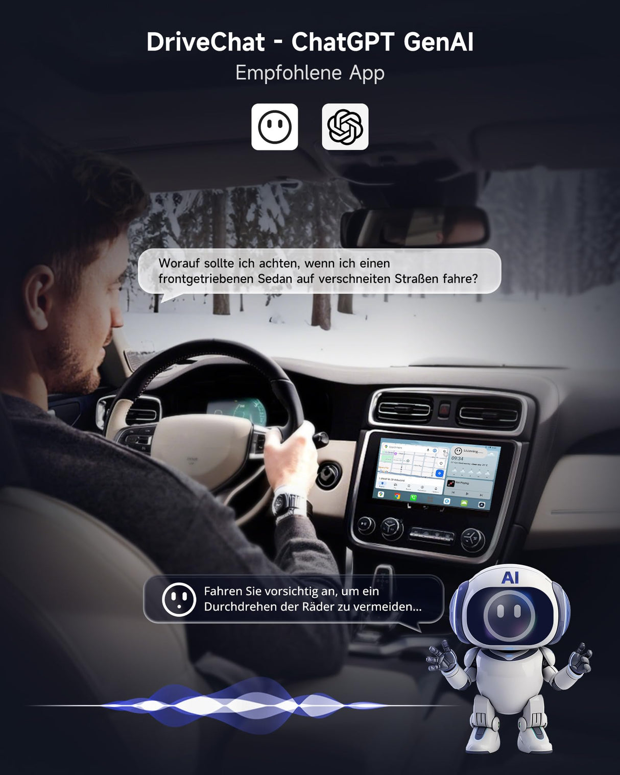 ATOTO CB6C Kabelloser CarPlay-Adapter Android 13 KI-Box, 4G LTE, 4 GB + 64 GB, TrackHU GPS & DriveChat KI, Dualband-WLAN, BT 5.0, Plug & Play-Smart-Box