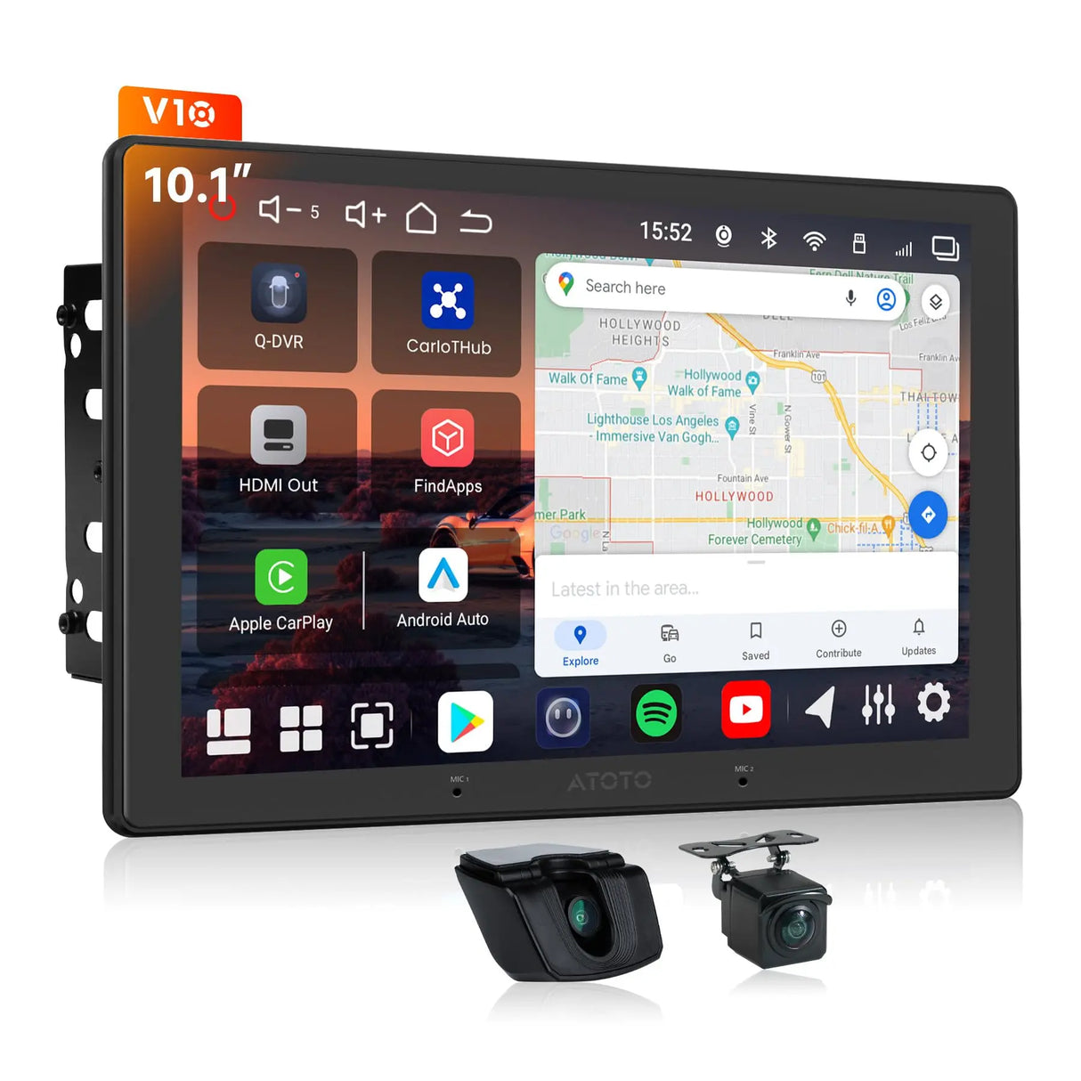 ATOTO V10G211OC-S04 10” QLED Android Double DIN Car Stereo, Wireless CarPlay & Android Auto, Includes Front Dash Cam & Backup Camera, Car Karaoke, Pro DSP 4V Pre-Out, HDMI Out, aptX HD Bluetooth, 4G LTE