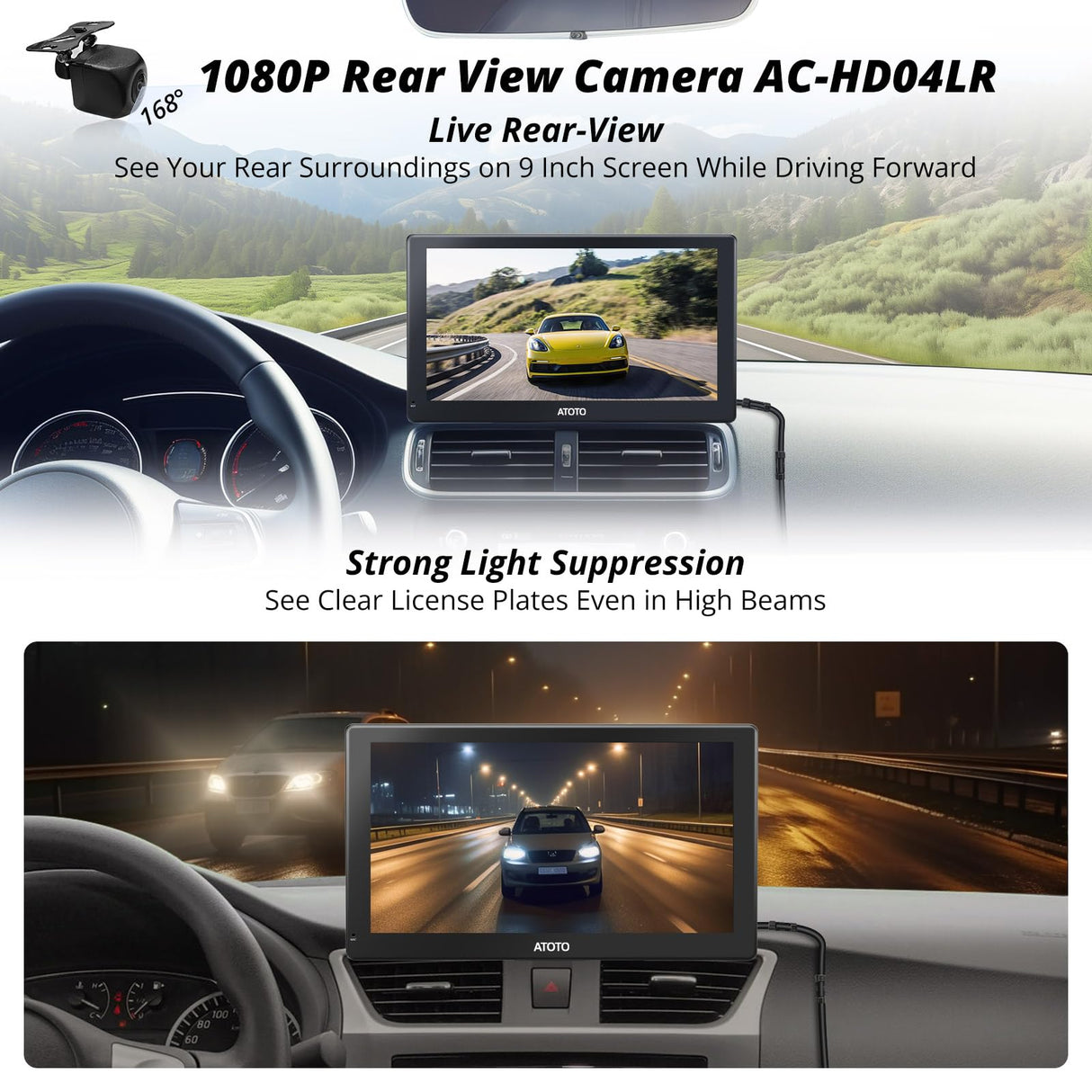 ATOTO P509SD 9" Portable Sat Nav with QLED Touchscreen, Wireless CarPlay & Android Auto, Bluetooth, 1080P Backup Camera, SWC, Auto-Dimming & GPS Navigation