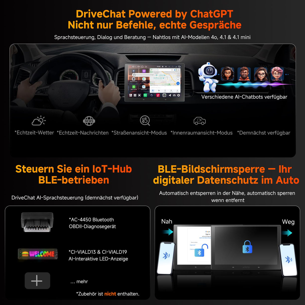 ATOTO V10G211OC 10-Zoll Android Doppel-DIN Autoradio, 6GB+128GB, Bluetooth 5.4/Wi-Fi, Wireless CarPlay & Android Auto