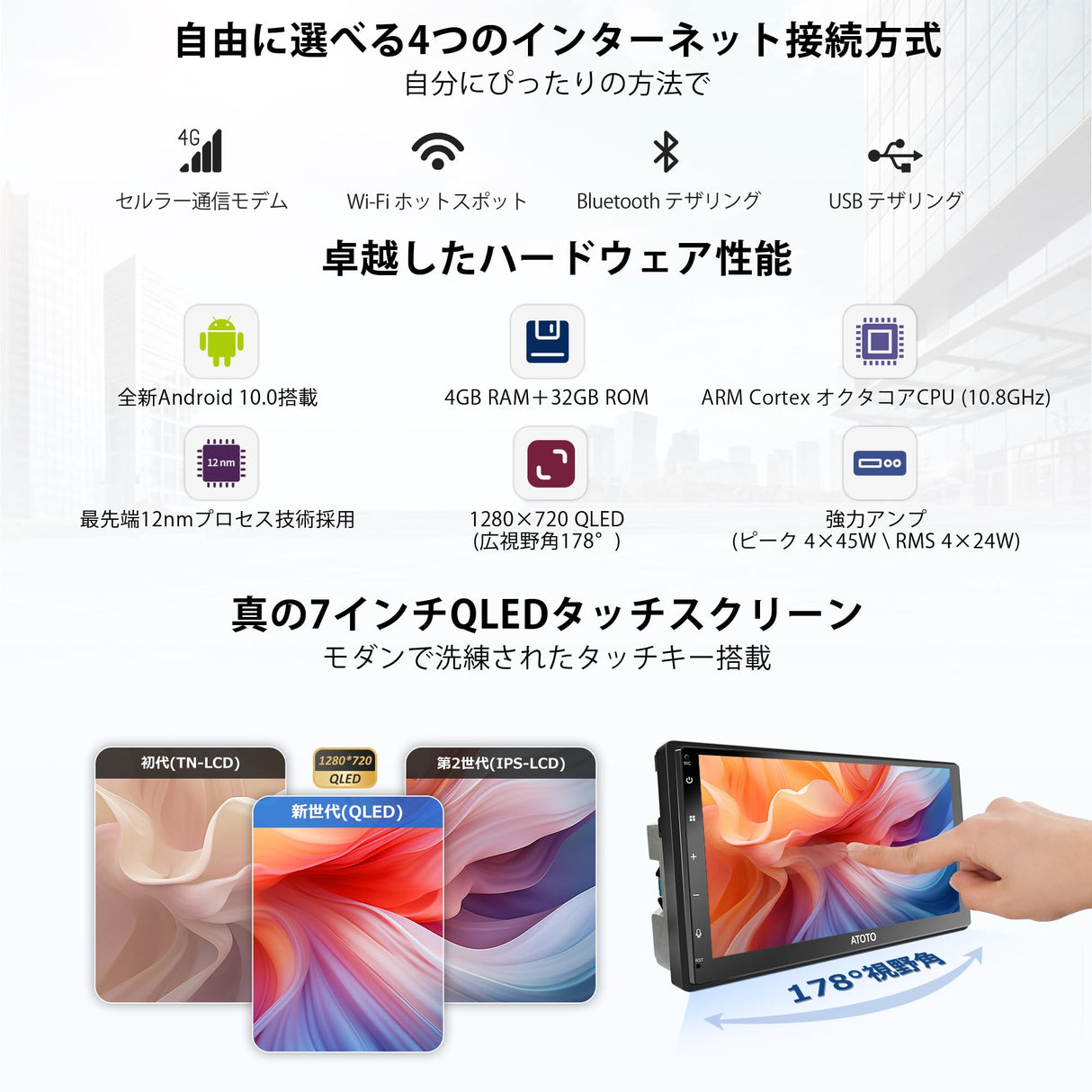 ATOTO S8G2C74MS 7インチ 2Dinディスプレイオーディオ バックカメラ付き・内蔵4G LTE・8コア4G+32G・ワイヤレスCarPlay/Android Auto・デュアルBluetooth・WiFi/USBテザリング・GPSナビ・ChatGPT AI対話・HD LRV【技適認証済】