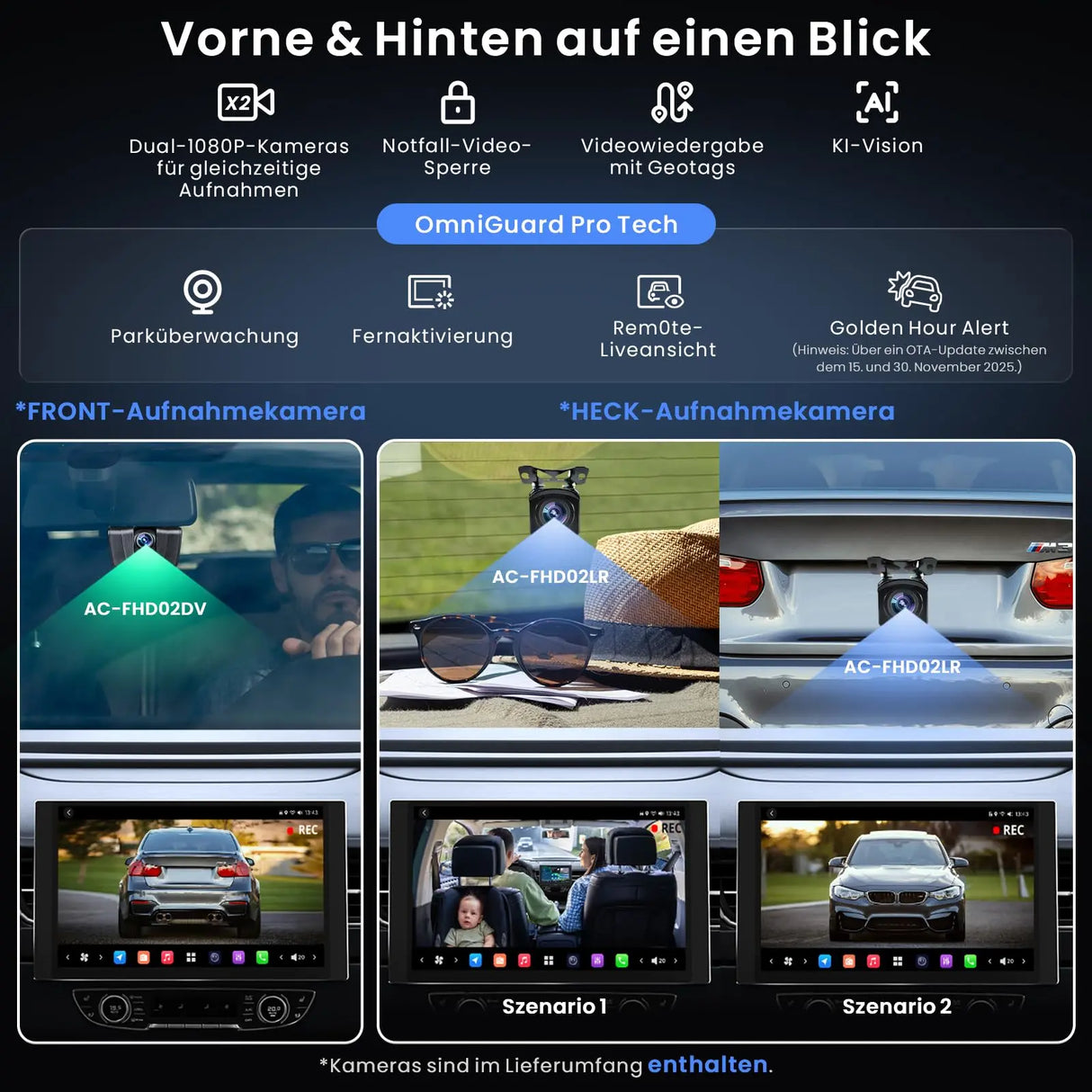 ATOTO X10G125E-R3 12,5" QLED Android Autoradio 1 & 2 DIN mit Dashcams vorne & hinten, kabelloses CarPlay & Android Auto, AI, 36-Band EQ, Dualband-WLAN