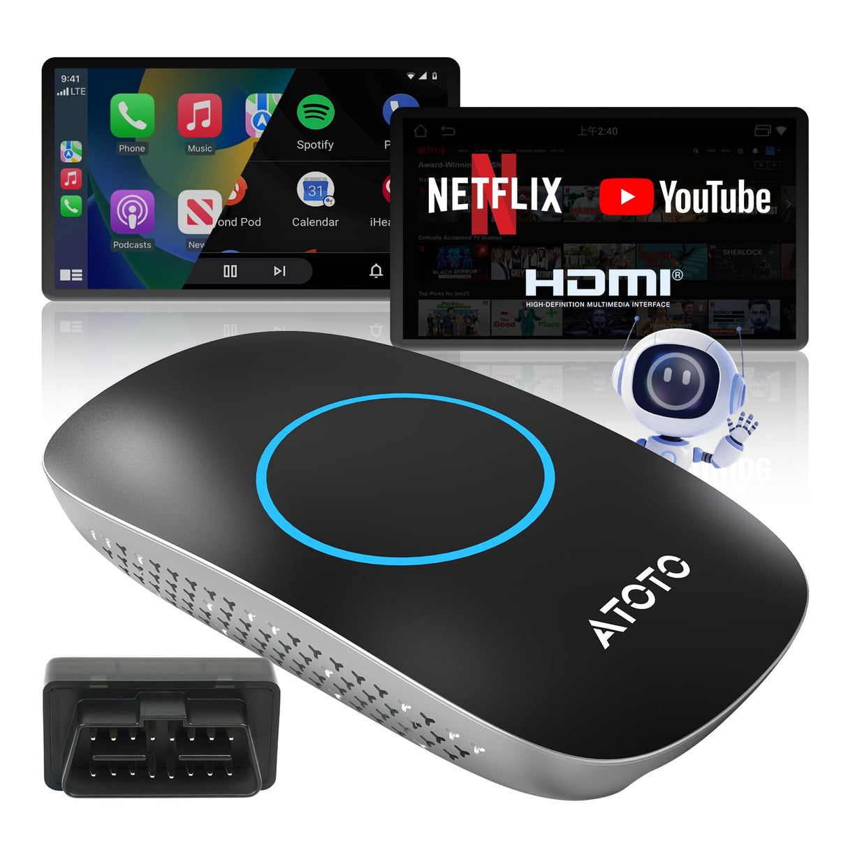 ATOTO CB4DT OBD2 Wireless CarPlay Android Auto AI Video Box