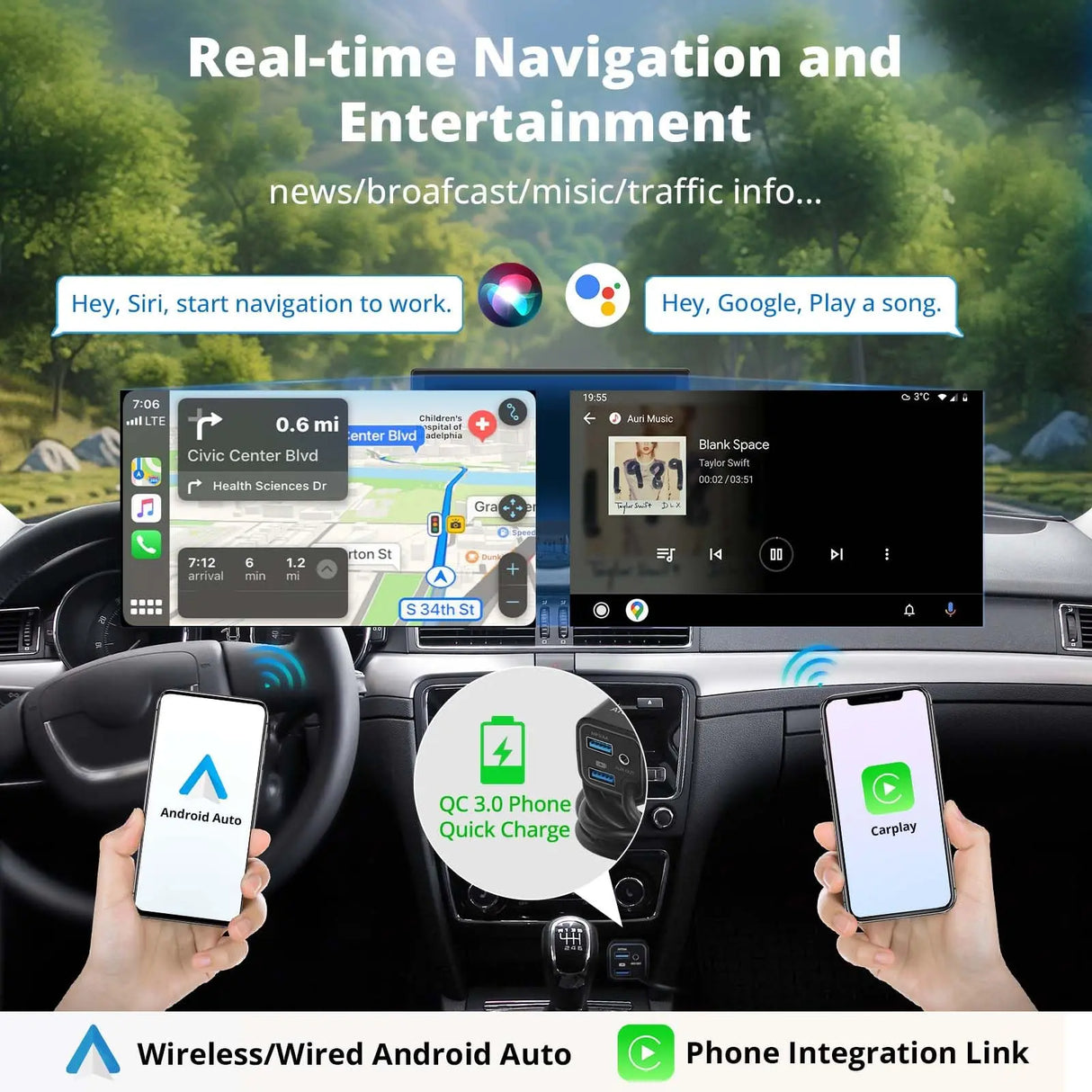 ATOTO P8 Portable Car Stereo, Wireless CarPlay & Wireless Android Auto, 7inch QLED Glare-Suppressing Touchscreen, WDR&Auto Dimmer, Bluetooth, Remote Control, AUX/FM Output, P807SD-RM