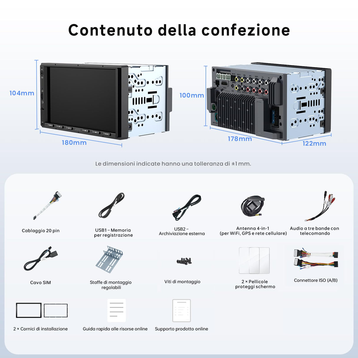 ATOTOZONE X10G2A7E Pulsante Android Da 7 Pollici Con Navigazione Integrata,8+128G Stereo Auto Double DIN, ChatGPT AI, 4G LTE, CarPlay & Android Auto Senza Fili, Doppio Telefono & Bluetooth