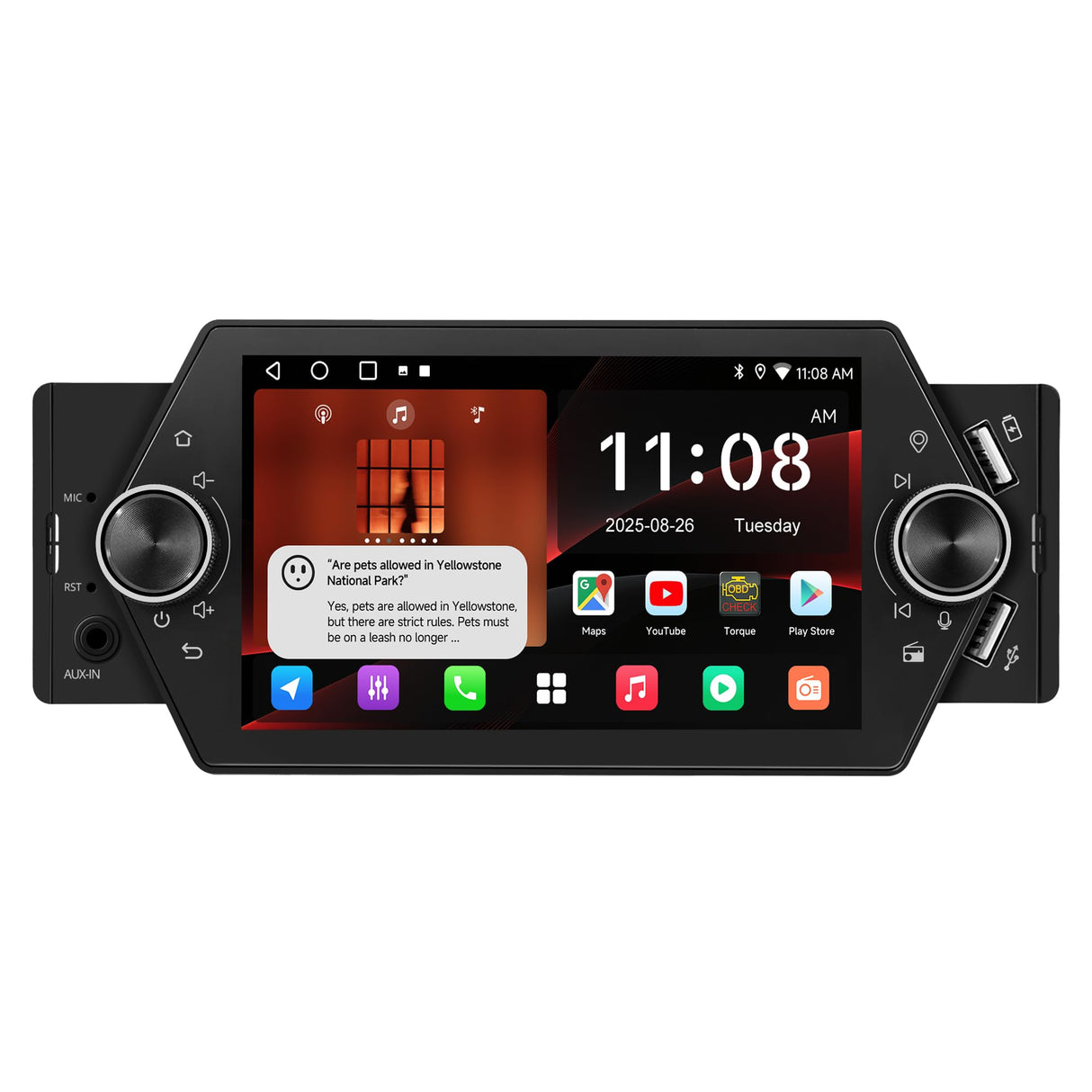 ATOTO A5LG1A5T 5" Android Radio Coche 1 DIN con CarPlay y Android Auto inalámbrico, Touchscreen, WiFi/BT/USB, FM/AM/RDS, MirrorLink, GPS, LRV