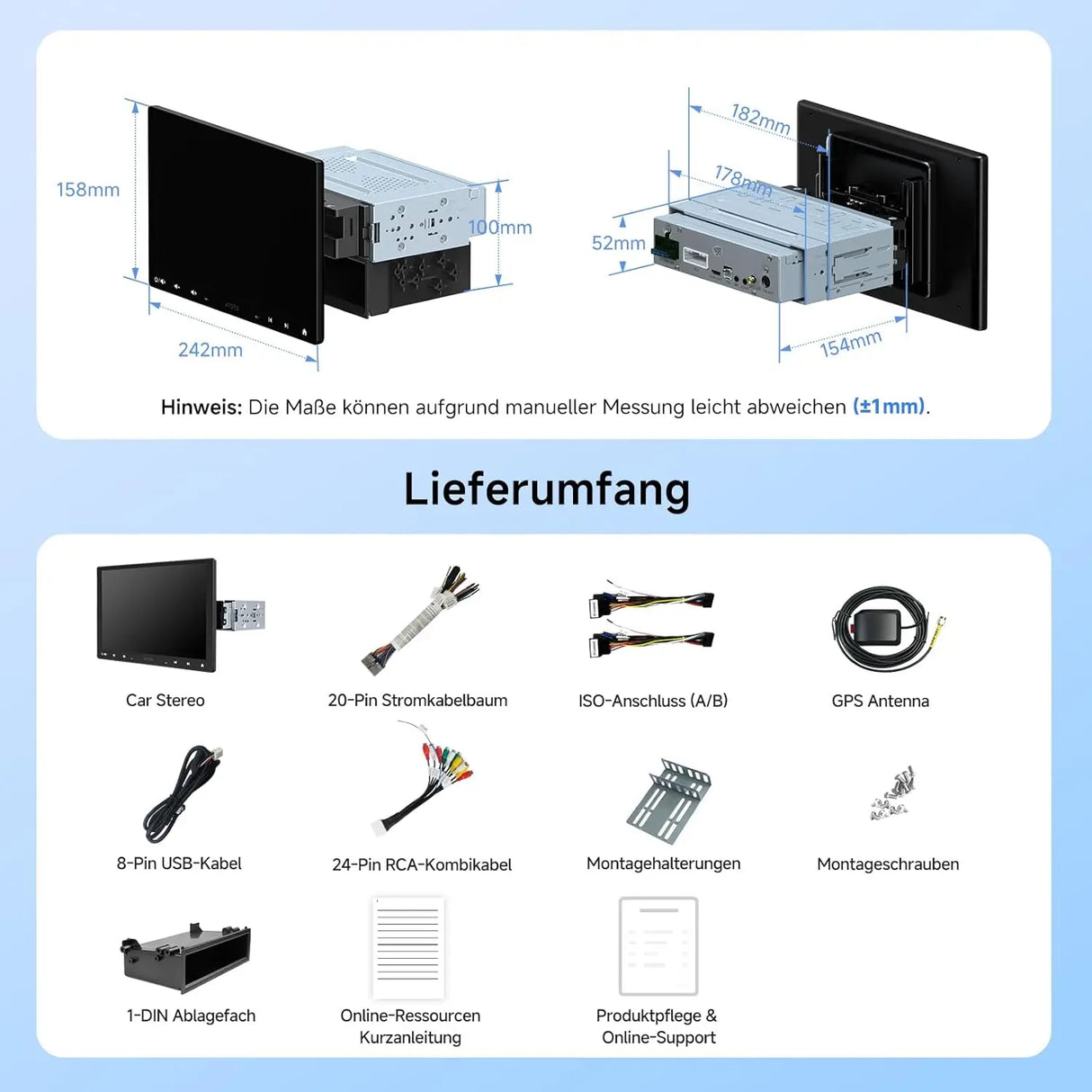 ATOTOZONE A5L 10 Zoll Doppel-DIN & Single-DIN Adaptives 2G+32G Android Autoradio, IPS Schwebendes Display, Wireless CarPlay & Android Auto, WiFi/BT/USB Tethering, MirrorLink, DSP/FM/RDS