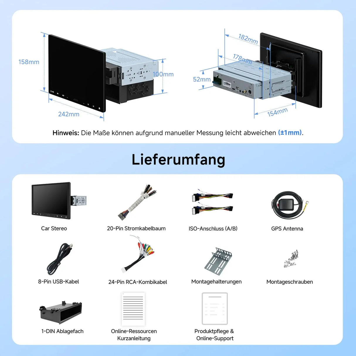ATOTOZONE A5L 10 Zoll Doppel-DIN & Single-DIN Adaptives 2G+32G Android Autoradio, IPS Schwebendes Display, Wireless CarPlay & Android Auto, WiFi/BT/USB Tethering, MirrorLink, DSP/FM/RDS