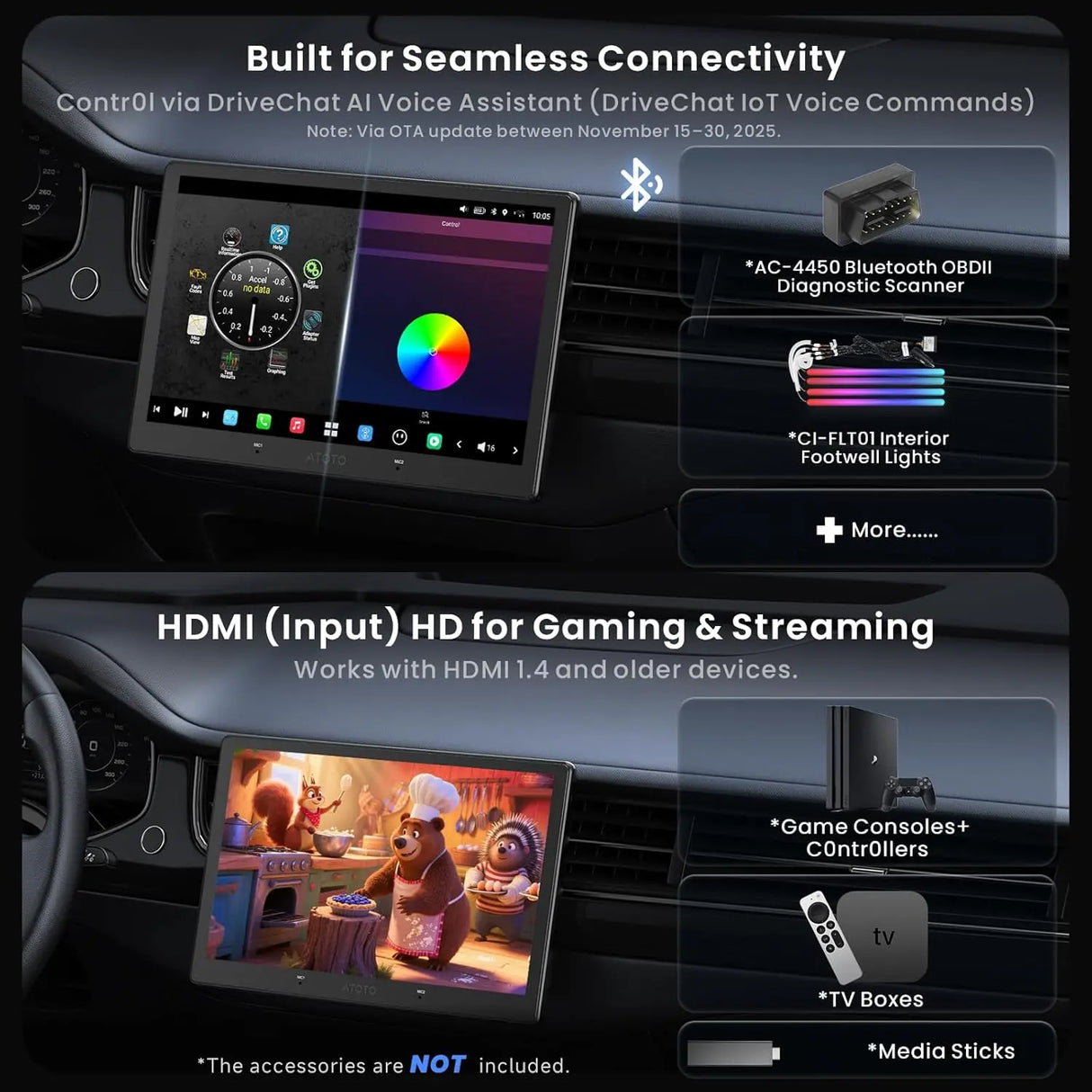 ATOTO X10G211E 10" Double Din Car Stereo, QLED Display, 8GB+128GB, Wireless CarPlay & Android Auto, 4G LTE, Dual Noise Cancellation Microphone, 2 Phone Connection, HDMI Input, GPS Tracker, AI Android System