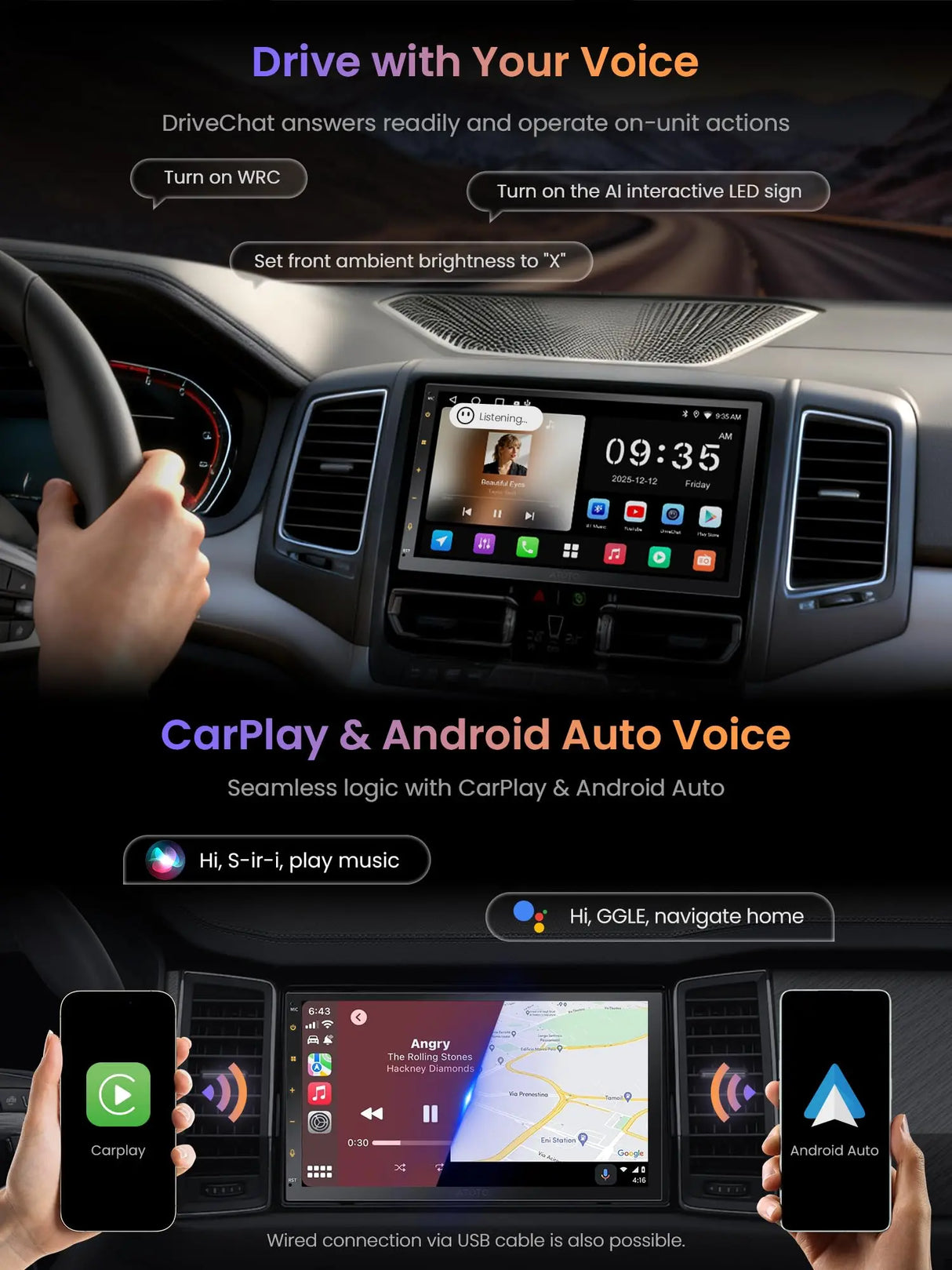 ATOTO A5LG2B7T Radio 2 DIN Android 7" con Pantalla Táctil, CarPlay y Android Auto Inalámbrico, GPS, WiFi, Bluetooth, Ecualizador de 24 Bandas, 2+32G