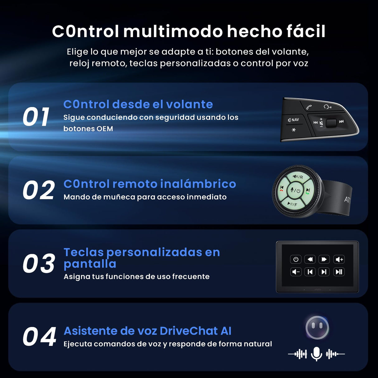 ATOTOZONE 10" QLED AI Radio Android 1 DIN, 8G+128G, 4G LTE,Pantalla Flotante Coche,CarPlay y Android Auto Inalámbricos, Doble Teléfono & 2 Bluetooth,36B-EQ,SCVC,X10G110E