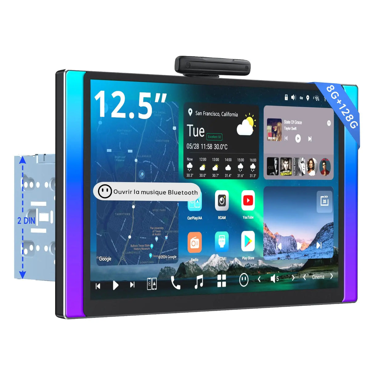 ATOTO X10G225E 12.5" Autoradio Bluetooth Android QLED 2 Din, 8+128 Go, CarPlay sans fil & Android Auto, 4G LTE, Assistant vocal IA, GPS, Microphone double, LRV, Entrée HDMI