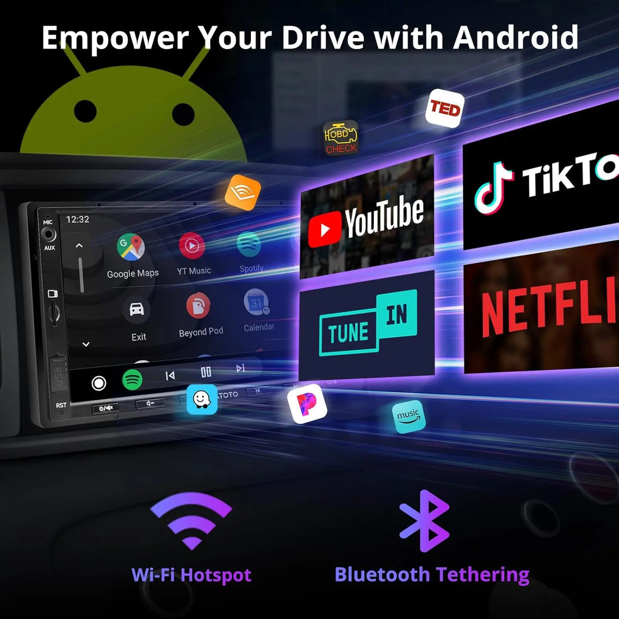 ATOTO A6G2A7PF-S01 7" Android Double DIN Car Stereo with Backup Camera, Wireless CarPlay & Wireless Android Auto, in-Dash Navigation, GPS Tracking, Dual Bluetooth, HD LRV, Mic, 2G+32GB