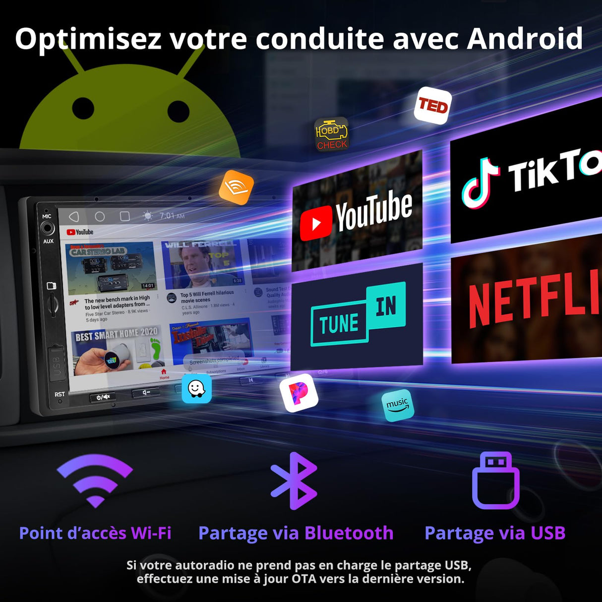 ATOTO A5LVWA7T 7 Zoll 2 DIN Autoradio – Navi, WiFi, Bluetooth, USB, MirrorLink, 24-Band EQ DSP, FM, AUX, TF, Wireless CarPlay & Android Auto, 2G+32G, Kompatibel mit VW/Golf/Polo/Tiguan