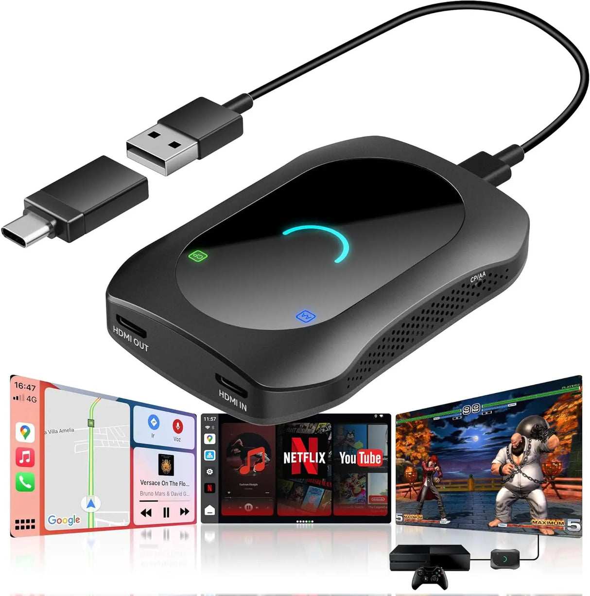 ATOTO CB7SATN CarPlay AI Box, Kabelloses CarPlay & Android Auto, 4G LTE (SIM), 256GB, HDMI In/Out, GPS, OBD, Dual Bluetooth, WLAN, USB C/A, OTA