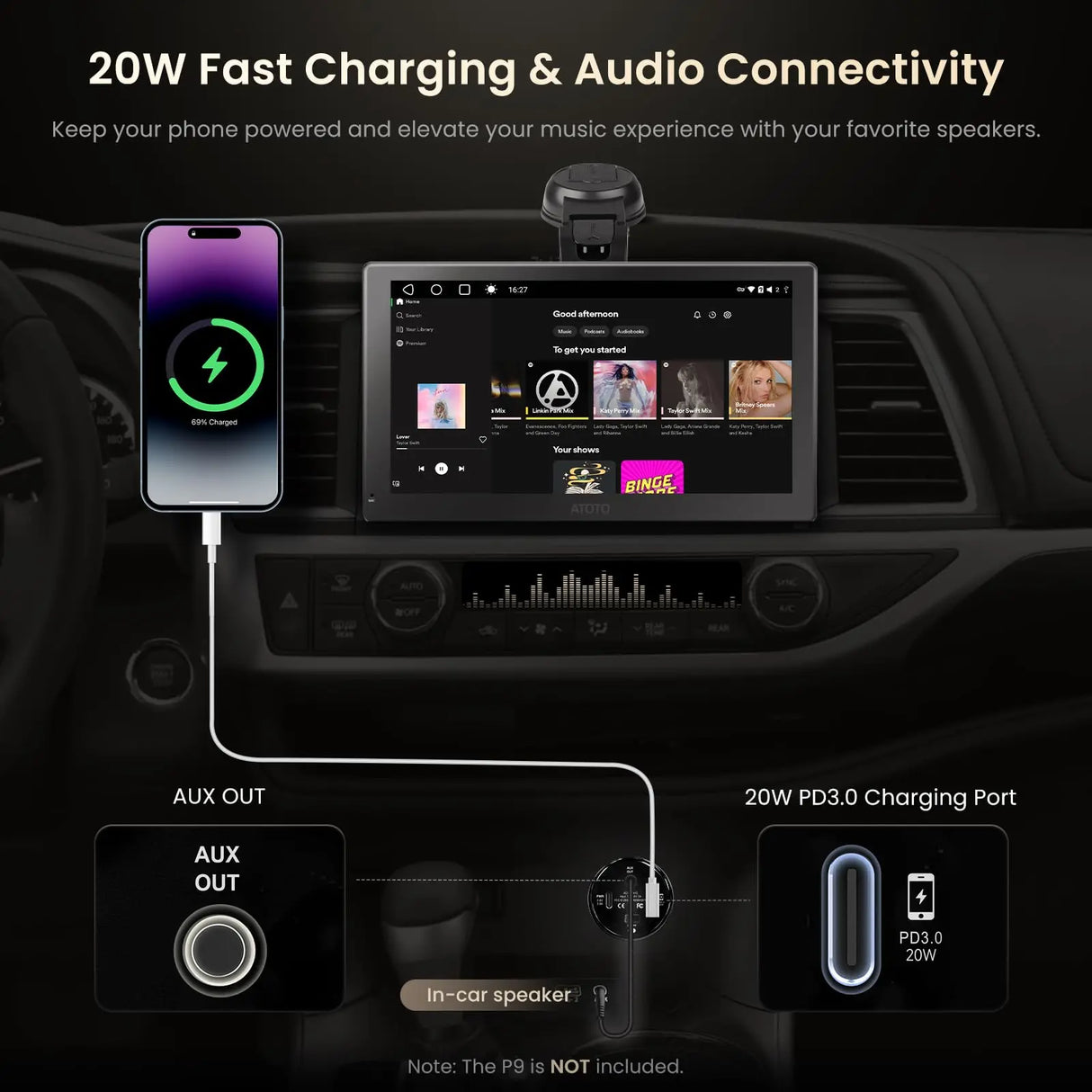 ATOTO AC-CG2M3CB, P9 Universal Car Cigarette Lighter - 12V/24V Compatible, Easy Install, Durable Design