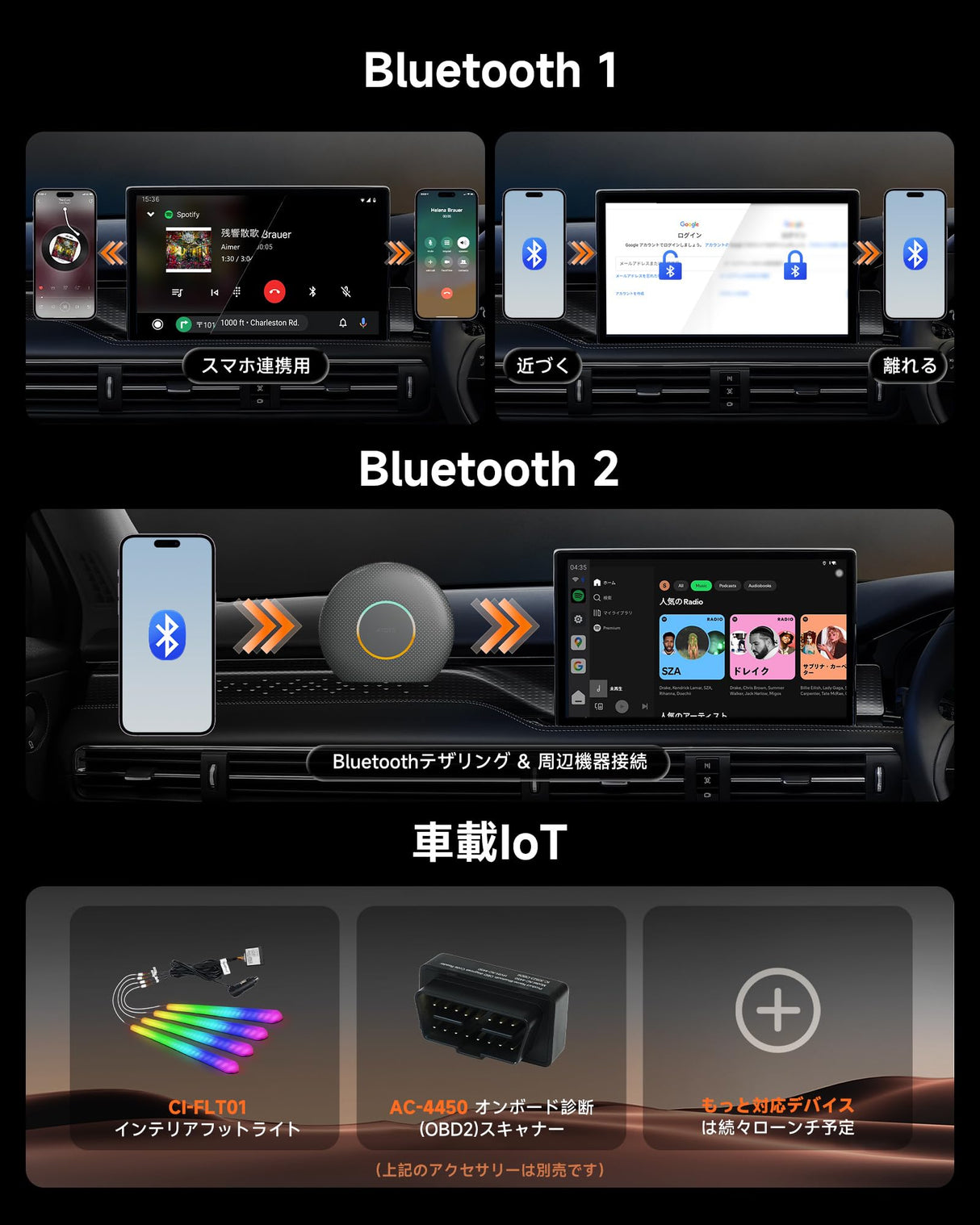 ATOTO CarWave CB6 ワイヤレスアダプター 2025年アップグレード版 AIボックス、ワイヤレスCarPlay & Android Auto、8G+128G、4G LTE、WiFi、ネットフリックス、YouTube、ChatGPT、2 BT、灰色