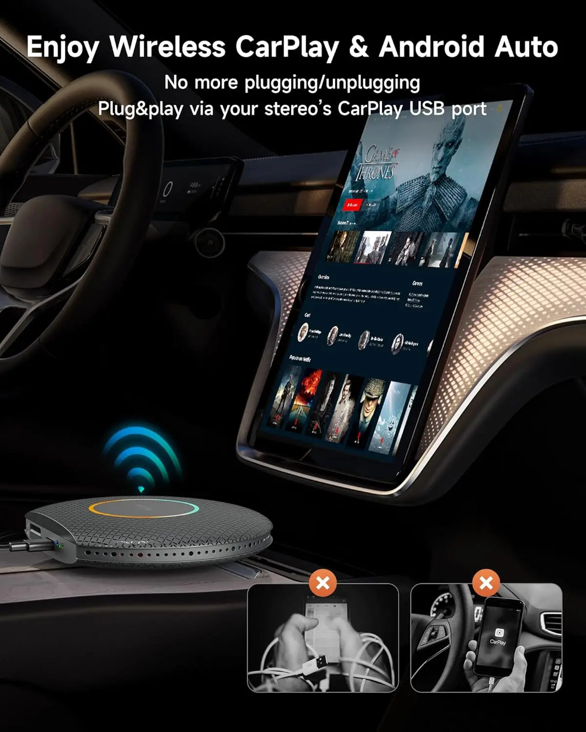 ATOTO CB6 2025 Upgrade Wireless CarPlay Adapter & Android AI Box, Plug & Play CarWave Smart Box with AI DriveChat, GPS Tracking, Android 13, 4G LTE, Dual Bluetooth, 8G+128G