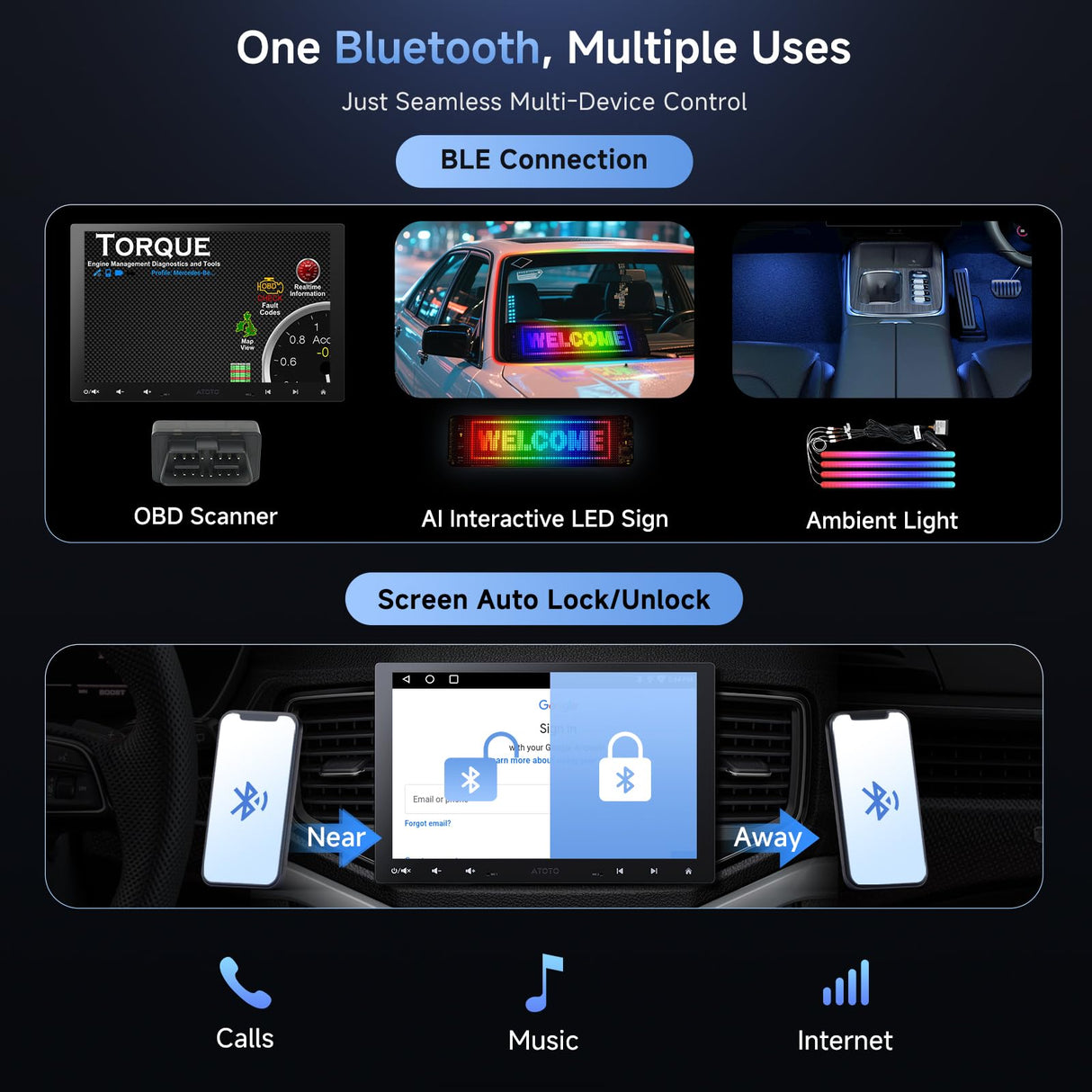 ATOTO A5LG110T 10" Single Din & Double Din Head Unit with Floating Display, Wireless CarPlay & Android Auto, WiFi/USB/Bluetooth Tethering, MirrorLink, DSP Audio, FM/RDS Radio