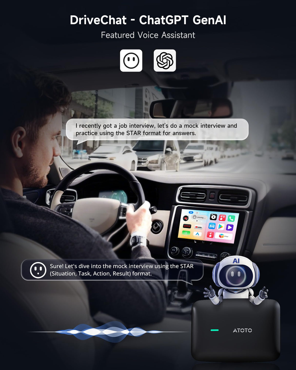 ATOTO CB4B ワイヤレススーカースマートボックス デュアルWiFi/Bluetooth Netflix YouTube視聴対応、プラグ&プレイ、128GB TFカード対応 车ダウンロードスマートボックス