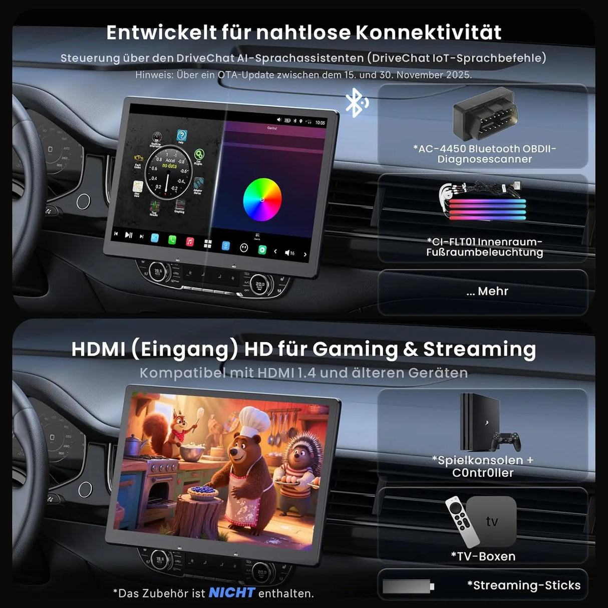ATOTO X10G129E 12,9" 1 DIN Autoradio mit QLED Floating Display, 8+128GB, In-Dash Navigation, 4G LTE, Kabelloses CarPlay & Android Auto, Dual-Phone Verbindung, Dual Bluetooth, GPS-Tracking, SCVC und AI Sprachassistent