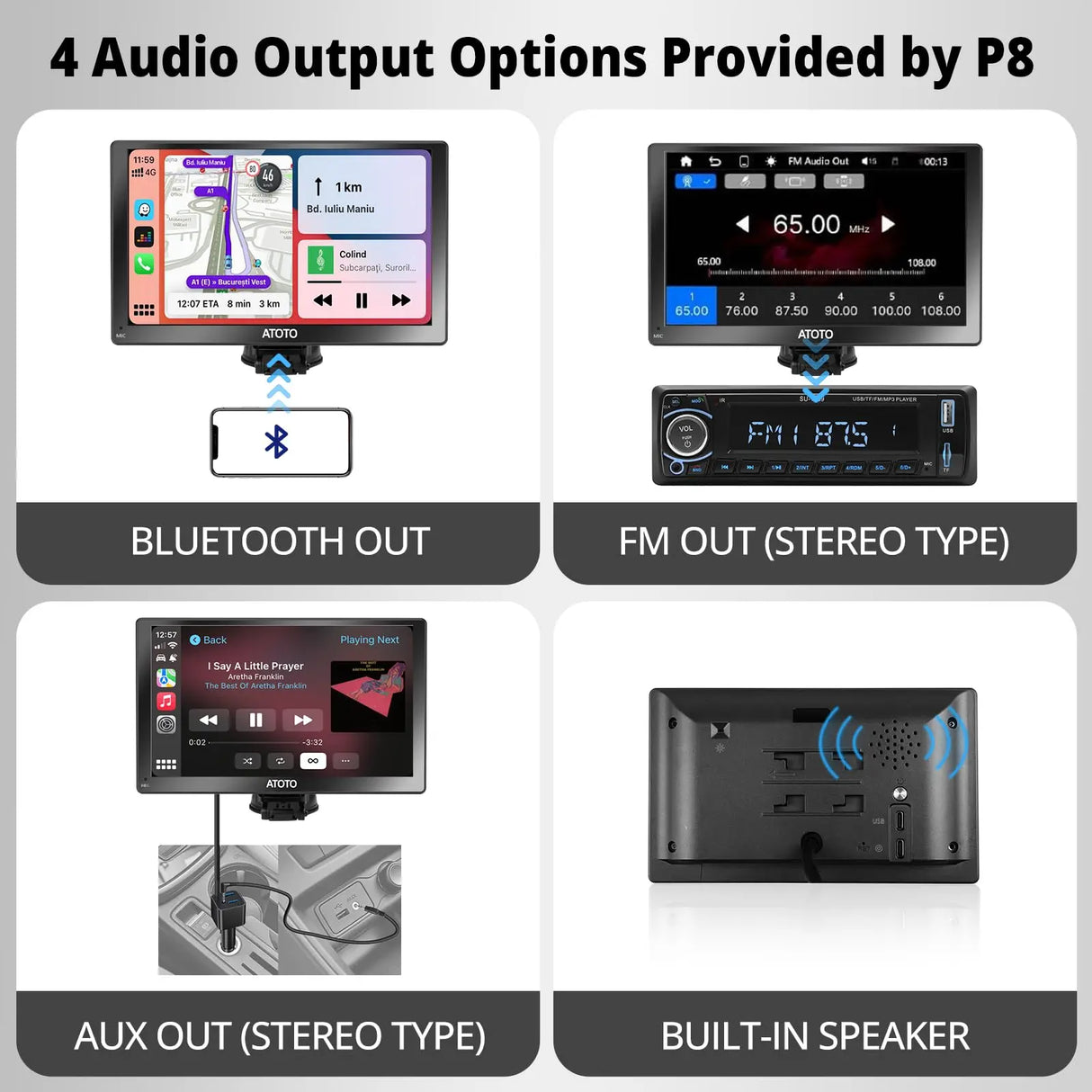 ATOTO P8 Portable Car Stereo, Wireless CarPlay & Wireless Android Auto, 7inch QLED Glare-Suppressing Touchscreen, WDR&Auto Dimmer, Bluetooth, Remote Control, AUX/FM Output, P807SD-RM